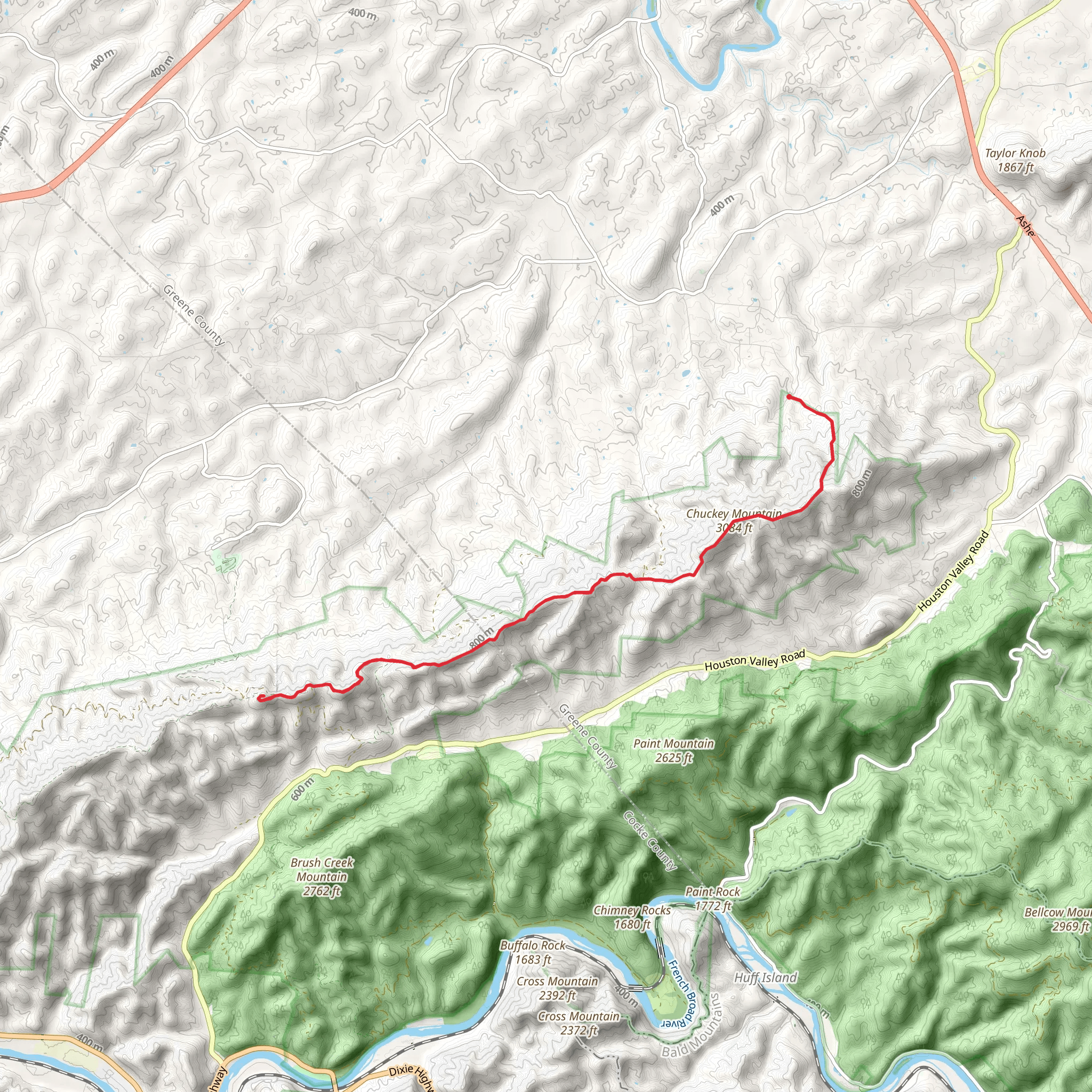 Meadow Creek Mountain Trail and Chuckey Mountain mobile static map