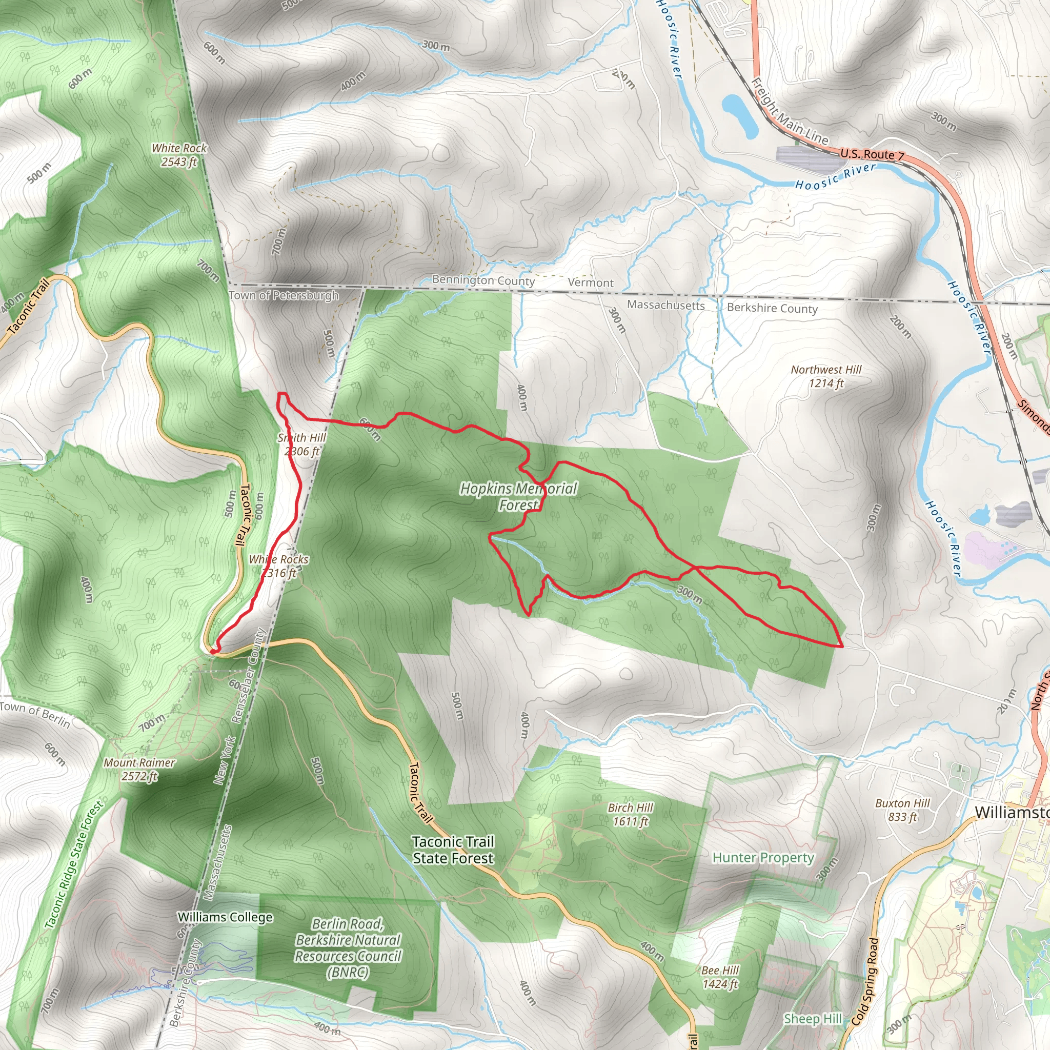 White Rocks and Smith Hill via Birch Brook mobile static map