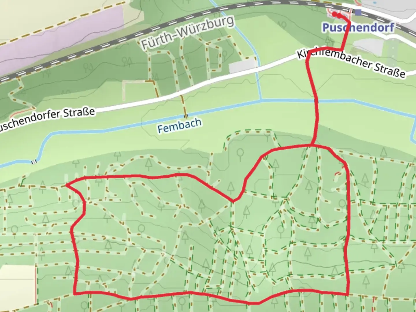 An image depicting the trail Puschendorf Wanderweg and Wanderweg Keidenzell Loop and its surrounding area.