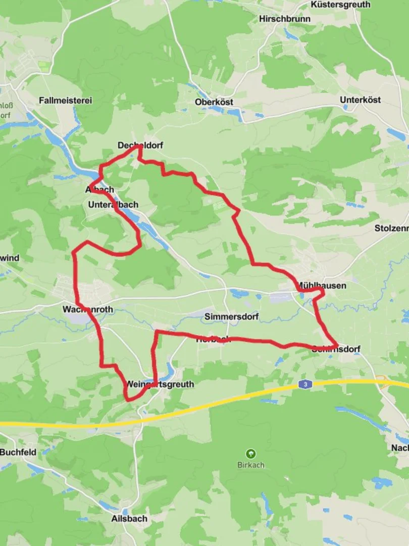 An image depicting the trail Wachenroth and Muhlhausen Loop and its surrounding area.