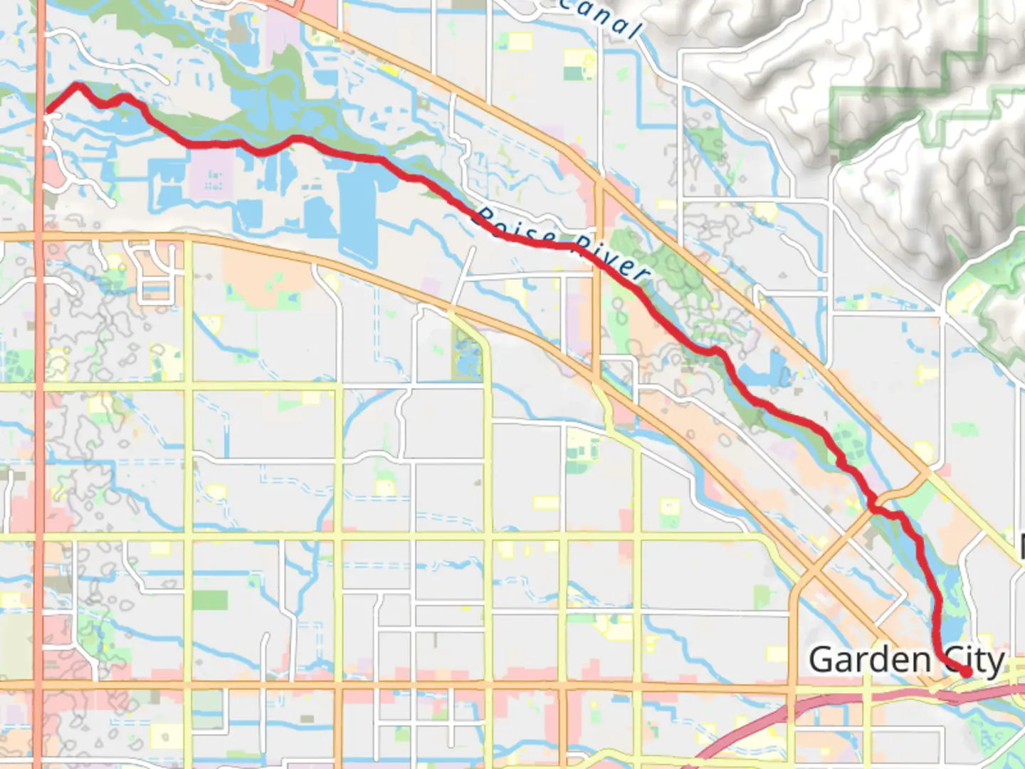 An image depicting the trail Boise River Greenbelt and its surrounding area.