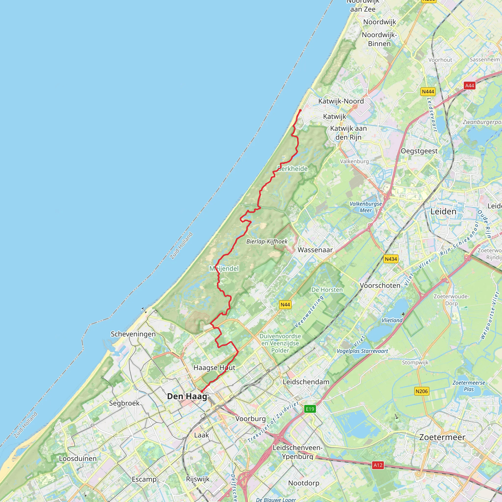 The Hague to De Zwaan via Meijendel and Berkheide mobile static map