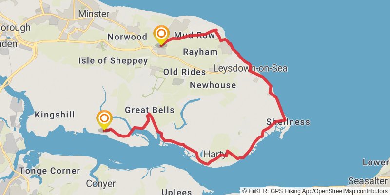 Camber to Dartford Station Walk via England Coast Path stage 10 Map