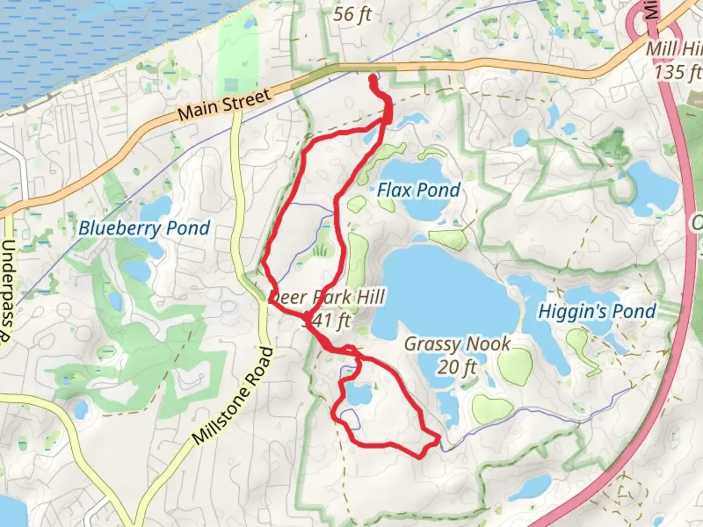 An image depicting the trail Triangle Pond, Ruth Pond and Cliff Pond Loop and its surrounding area.