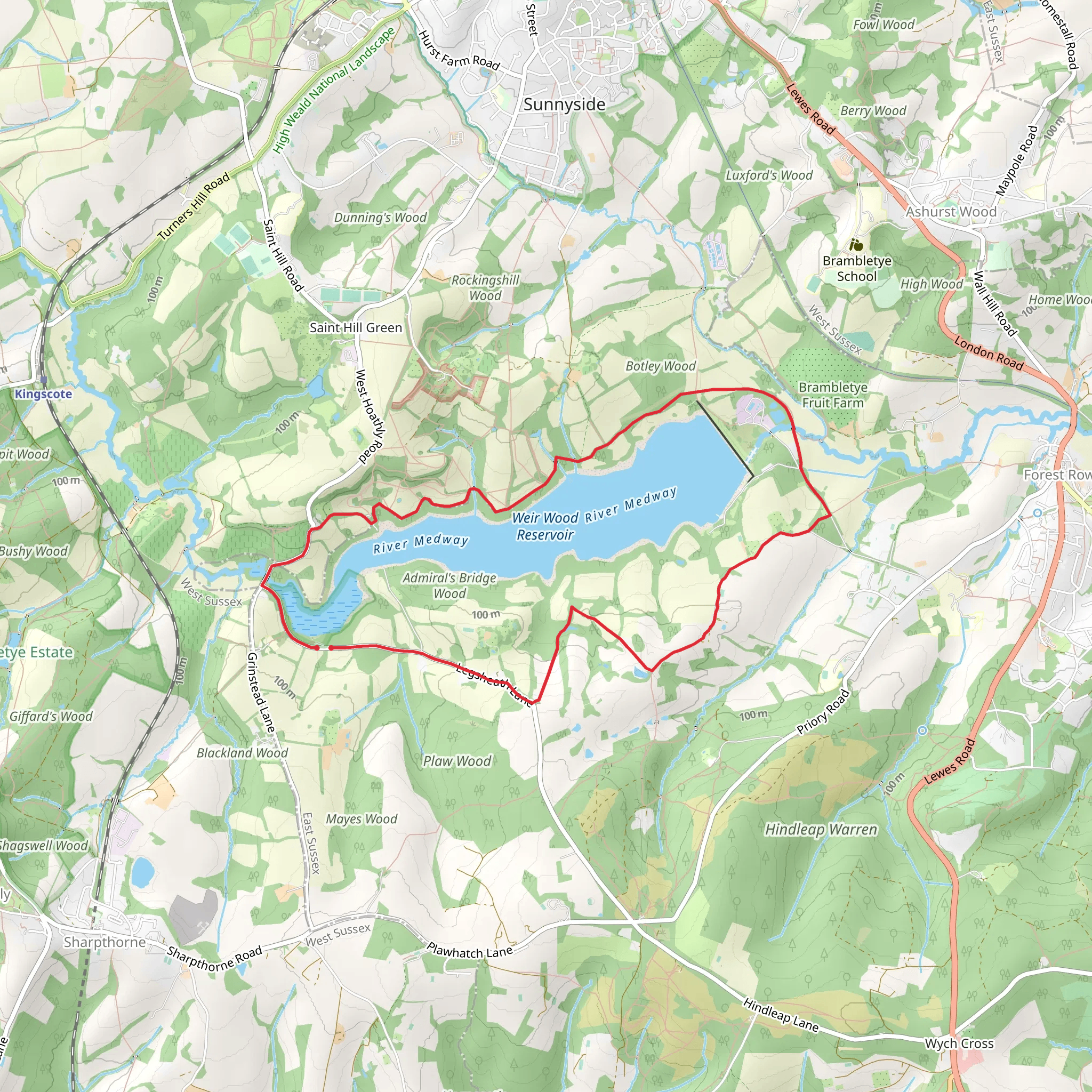 Weir Wood Reservoir Loop mobile static map