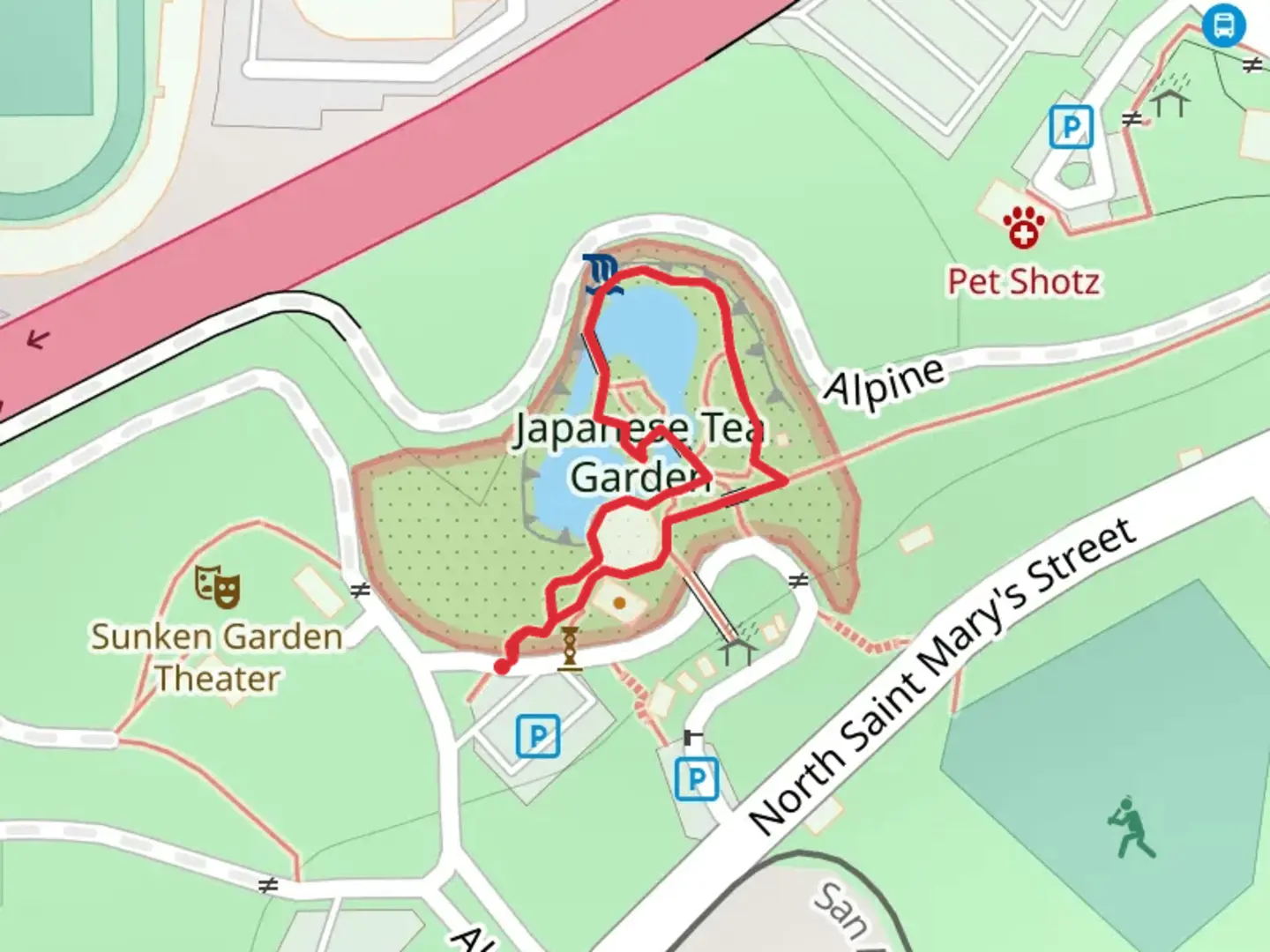 An image depicting the trail Lily Pond and Japanese Tea Garden Loop and its surrounding area.