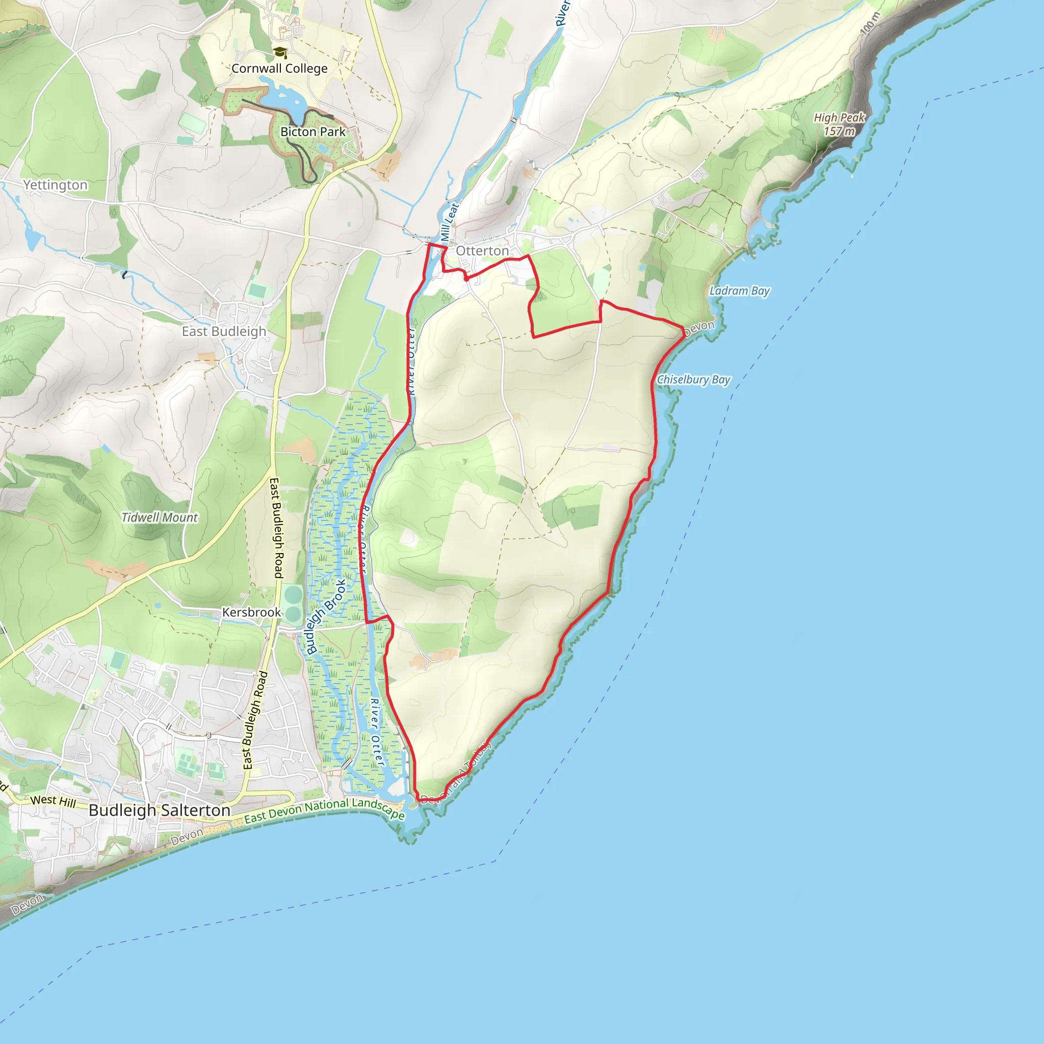 Danger Point and Ladram Bay from Otterton mobile static map