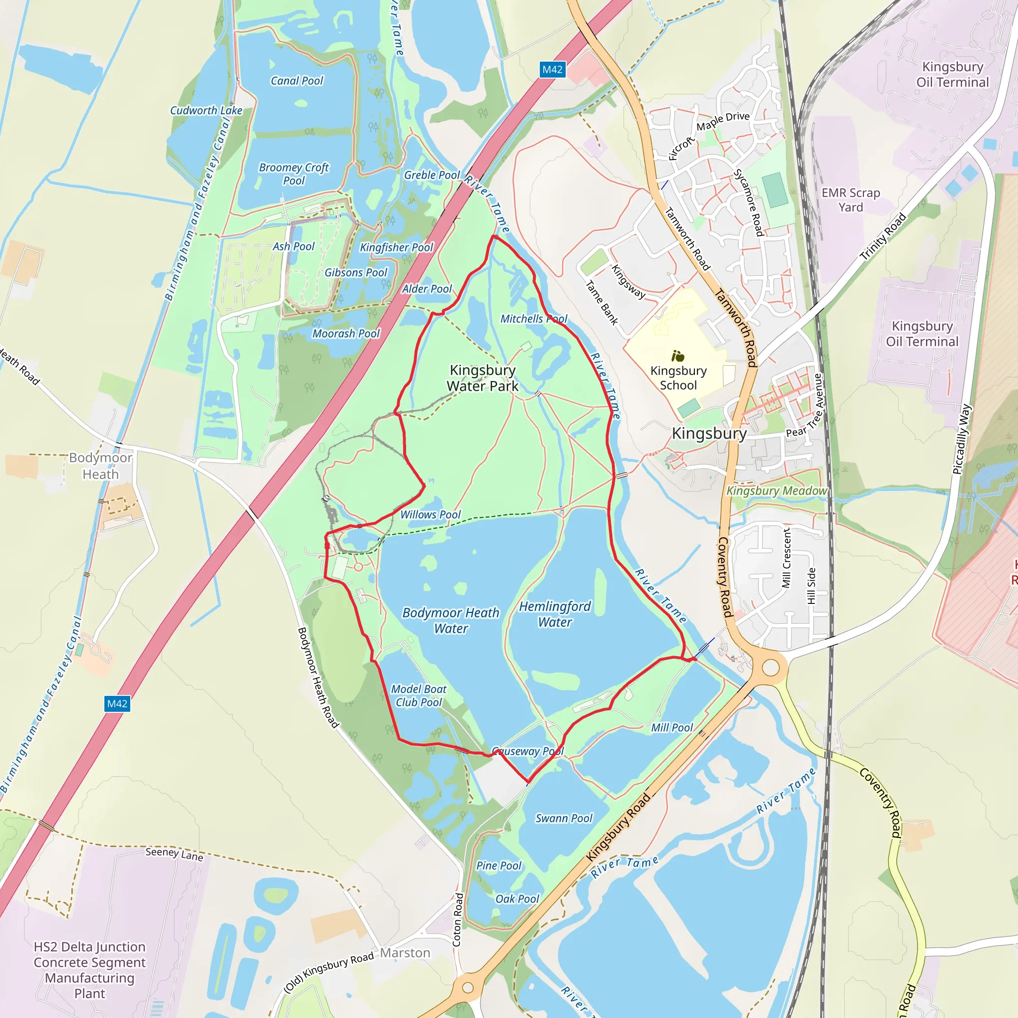 Kingsbury Water Park, Bodymoor Heath Water and Hemlingford Water Loop mobile static map
