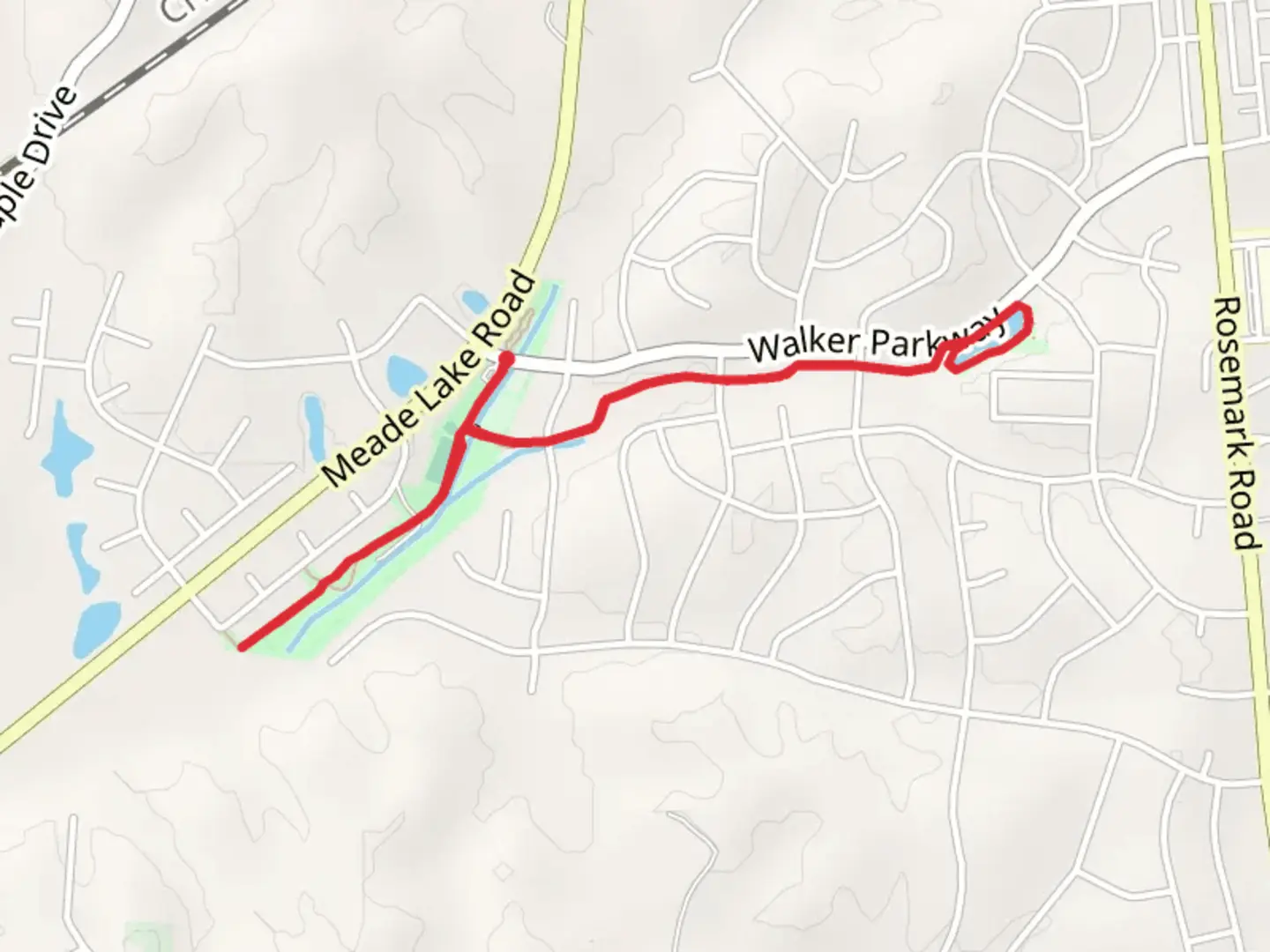 An image depicting the trail Walker Park and Pioneer Park Footpath Loop and its surrounding area.