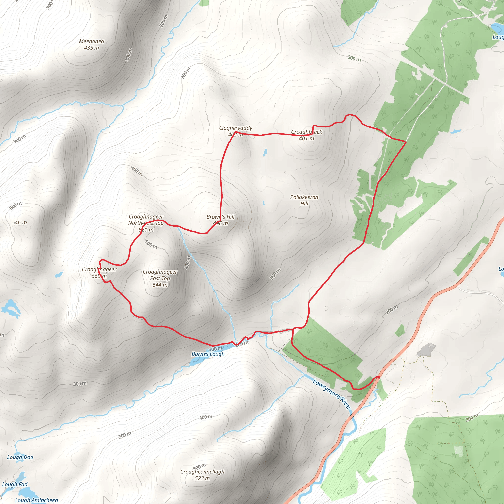 Cloghervaddy and Croaghnageer Loop from Barnesmore Gap mobile static map