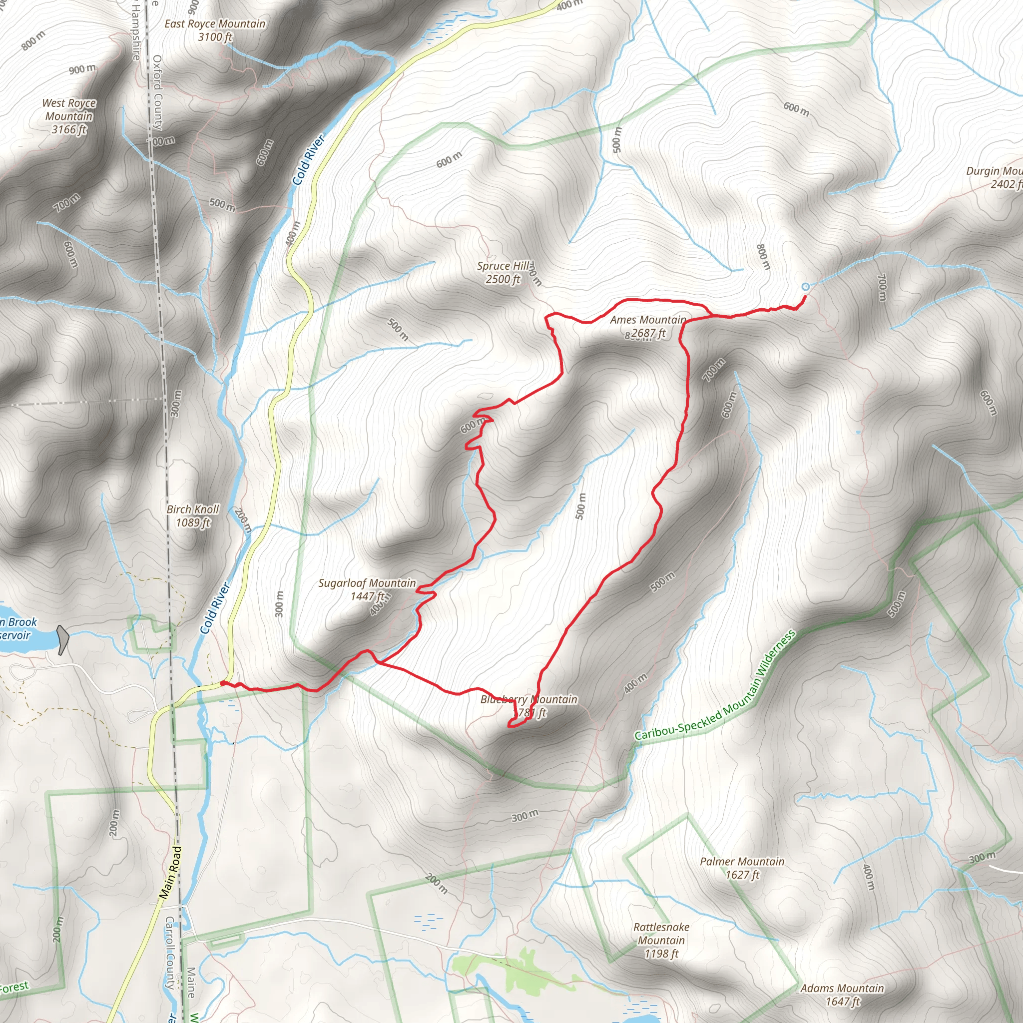 Blueberry Mountain and Speckled Mountain via Bickford Brook Trail mobile static map