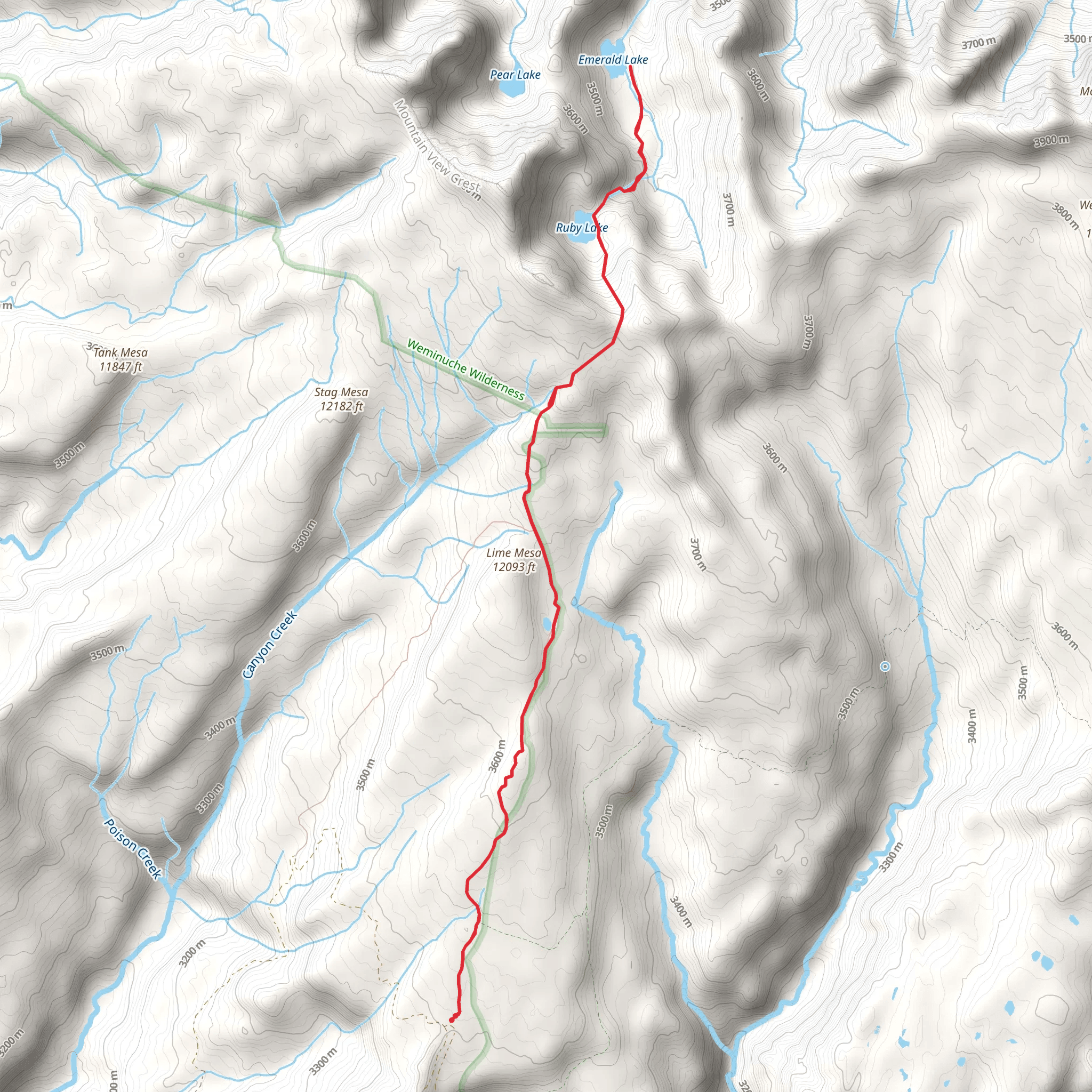 Emerald Lake and Ruby Lake via Lime Mesa Trail mobile static map