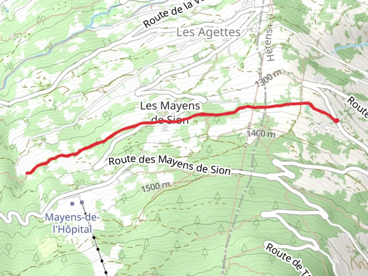 An image depicting the trail Chemin du Grand Bisse de Vex and its surrounding area.