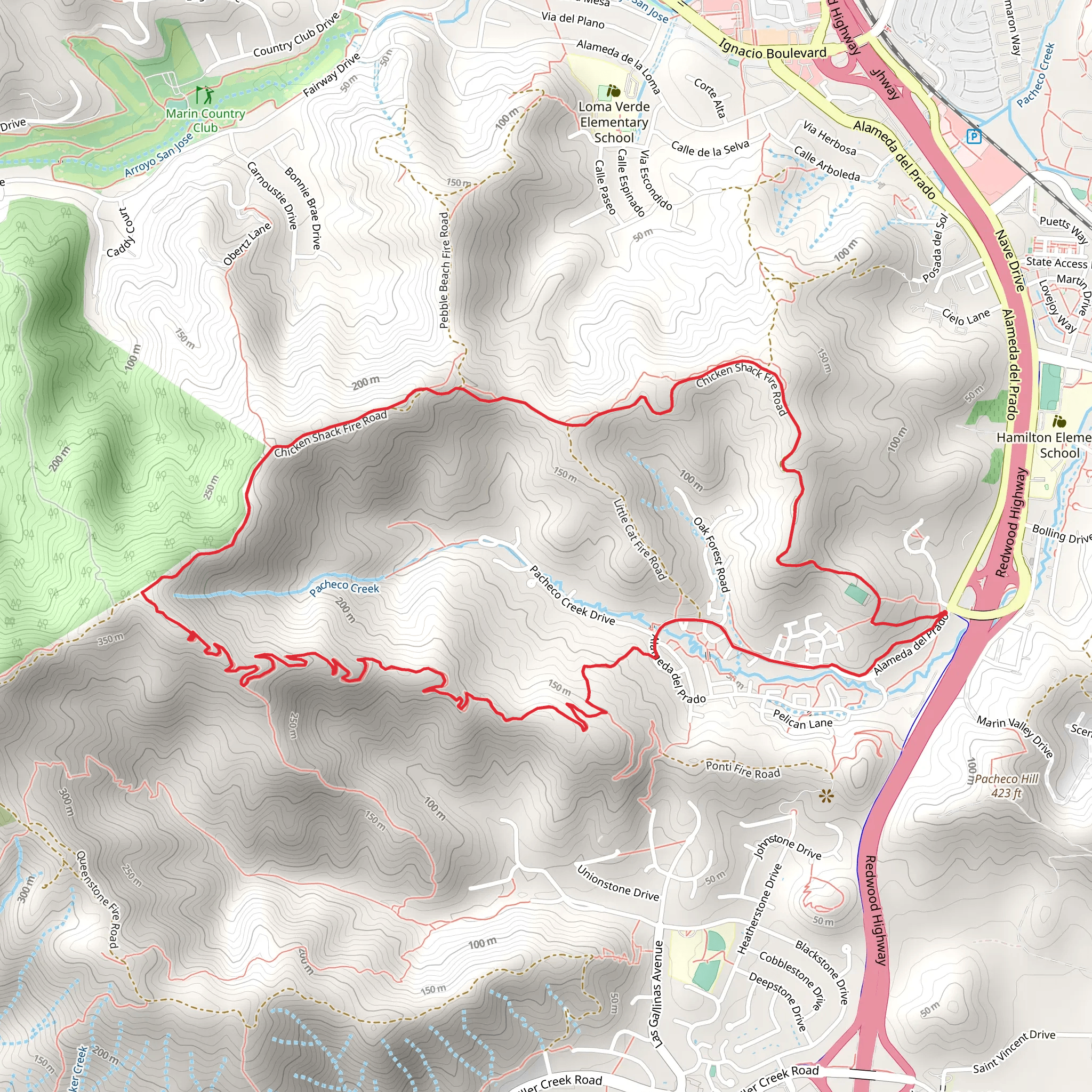 Chicken Shack Fire Road - Ponti Loop Trail mobile static map