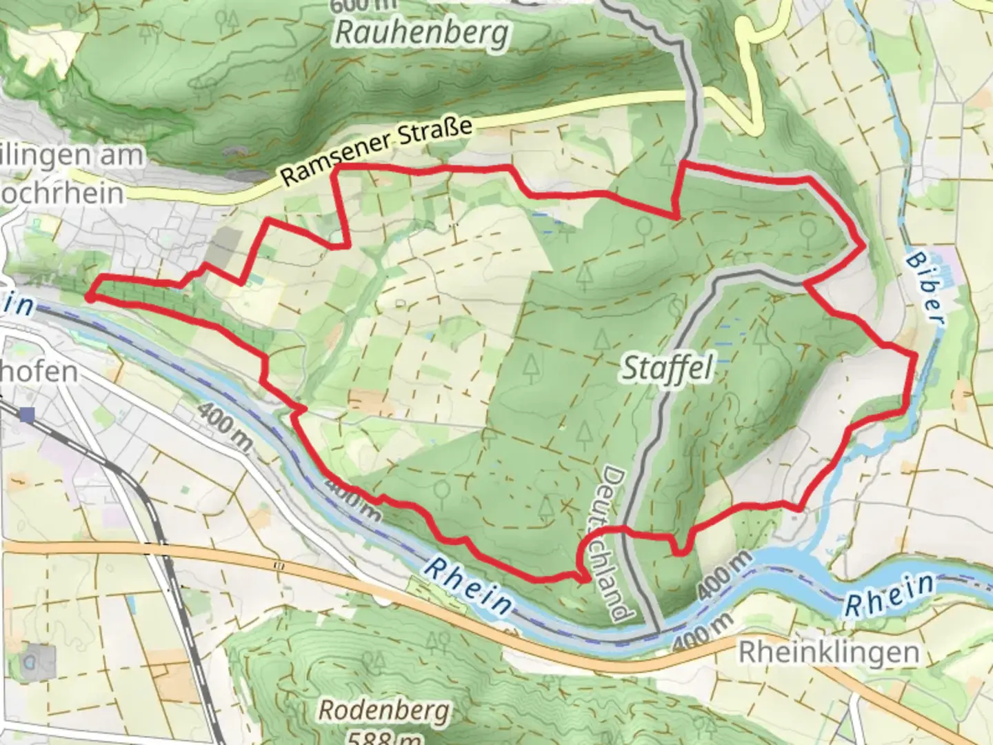 An image depicting the trail Obergailingen and Staffel Loop via Großer Staffelrundweg and its surrounding area.