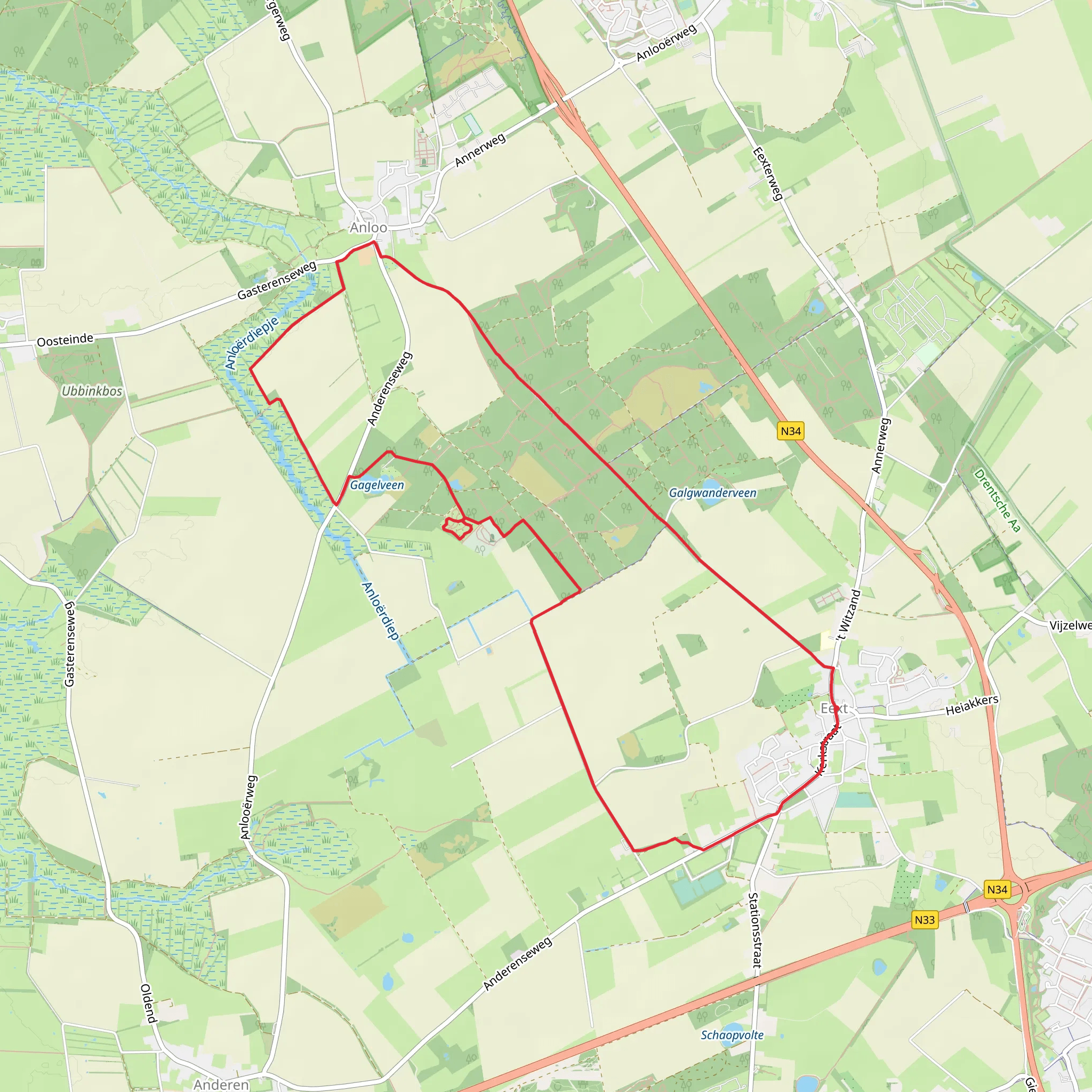 Gagelveen and Boswachterij Anloo Loop mobile static map