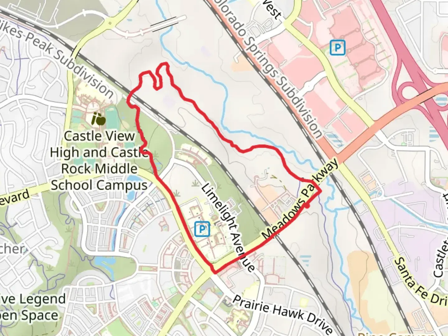 An image depicting the trail East Plum Creek Loop Trail and its surrounding area.