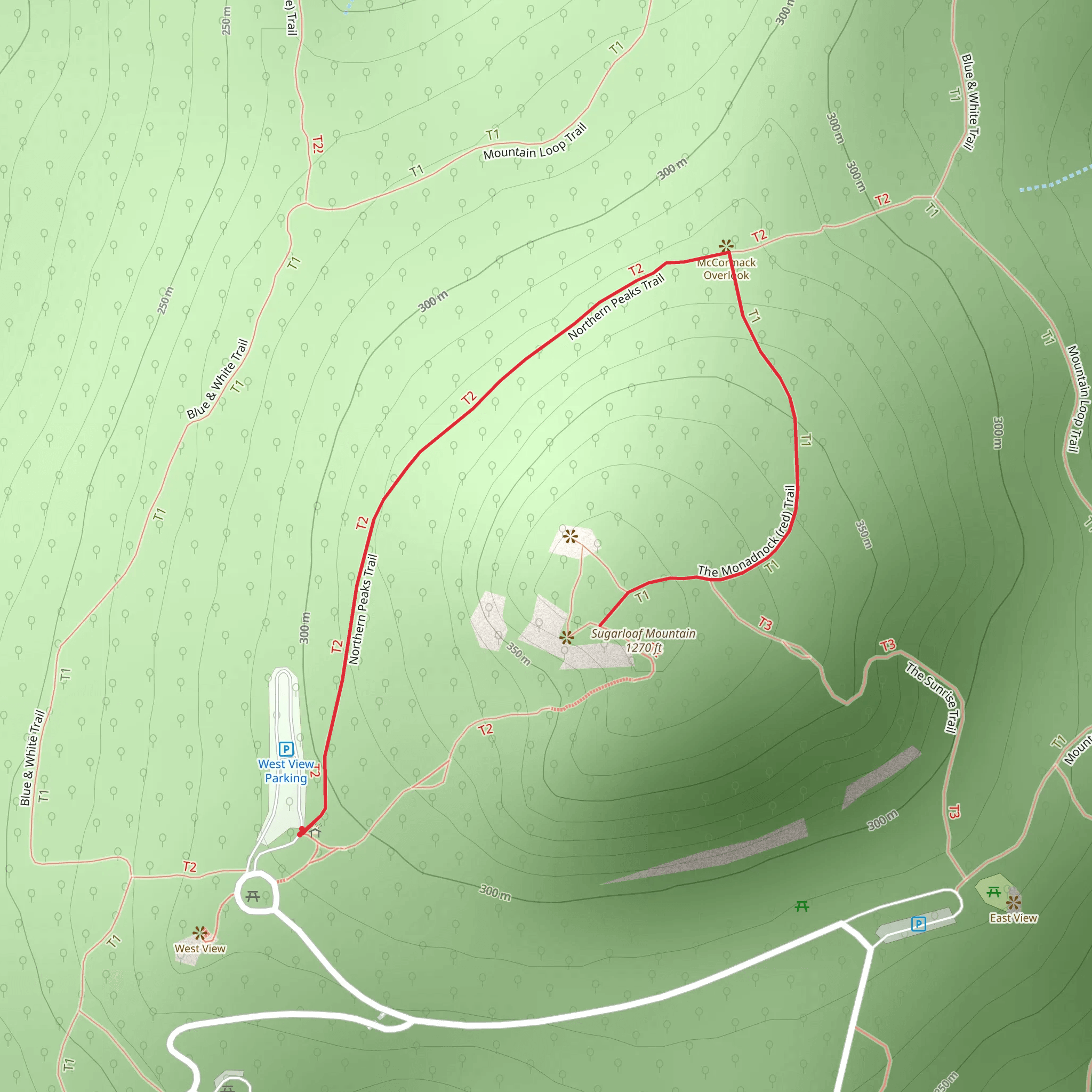 Sugarloaf Mountain via Northern Peaks Blue Trail mobile static map
