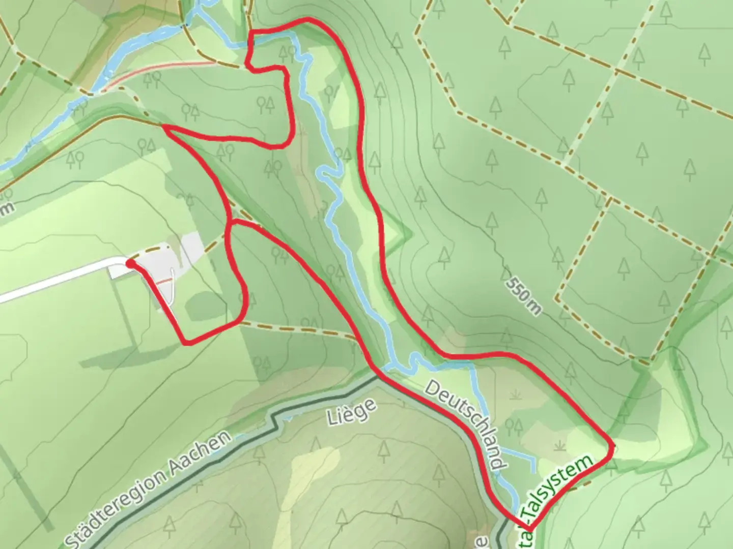 An image depicting the trail Narzissenroute from Gut Heistert and its surrounding area.