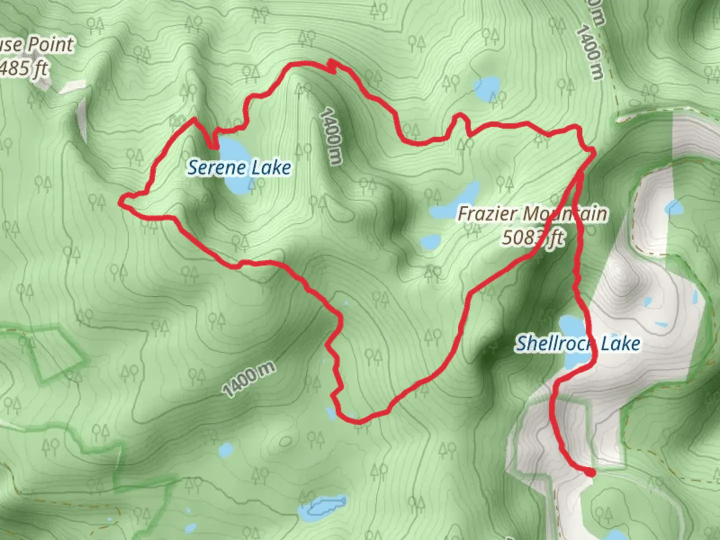 An image depicting the trail Frazier Mountain Loop via Serene Lake and Grouse Point Trail and its surrounding area.