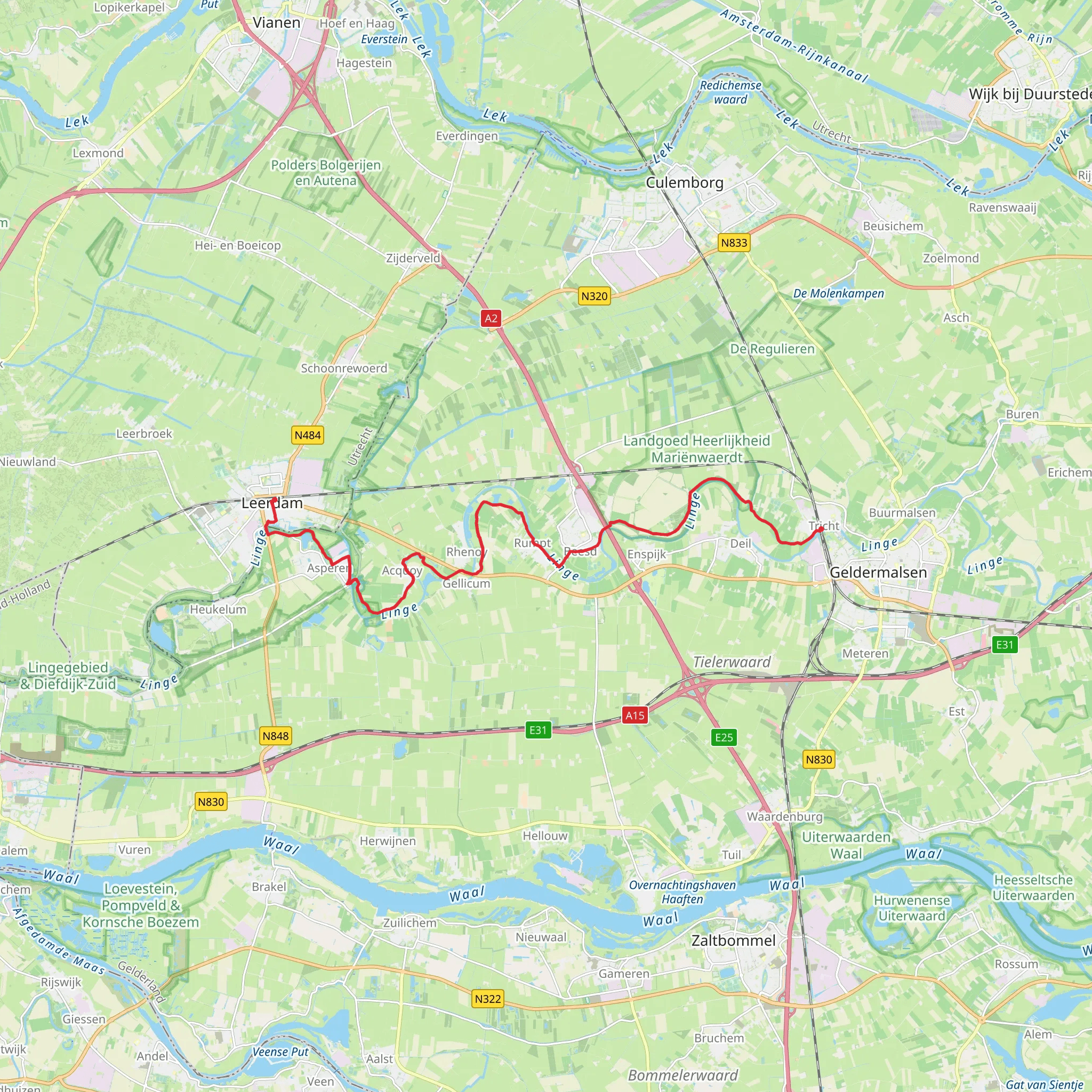 Tricht to Leerdam via Grote Wiel and Galgen Wiel mobile static map