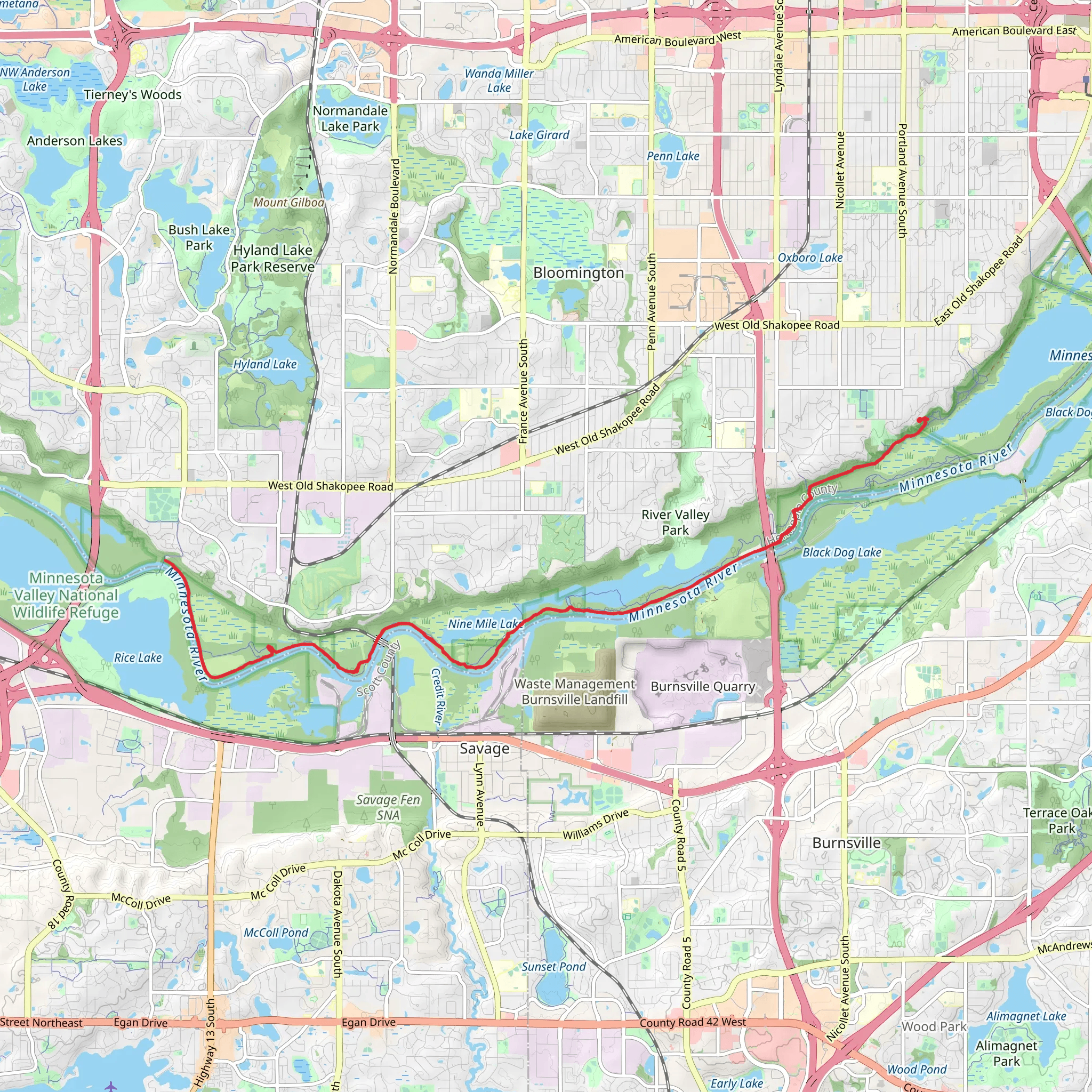 Minnesota River Bottoms Singletrack Trail mobile static map