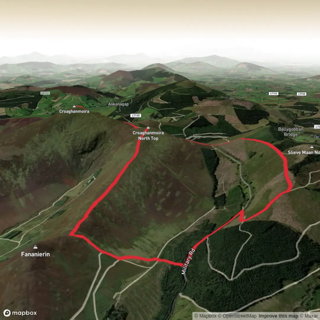 An image depicting the trail Croaghanmoira Mountain Loop and its surrounding area.