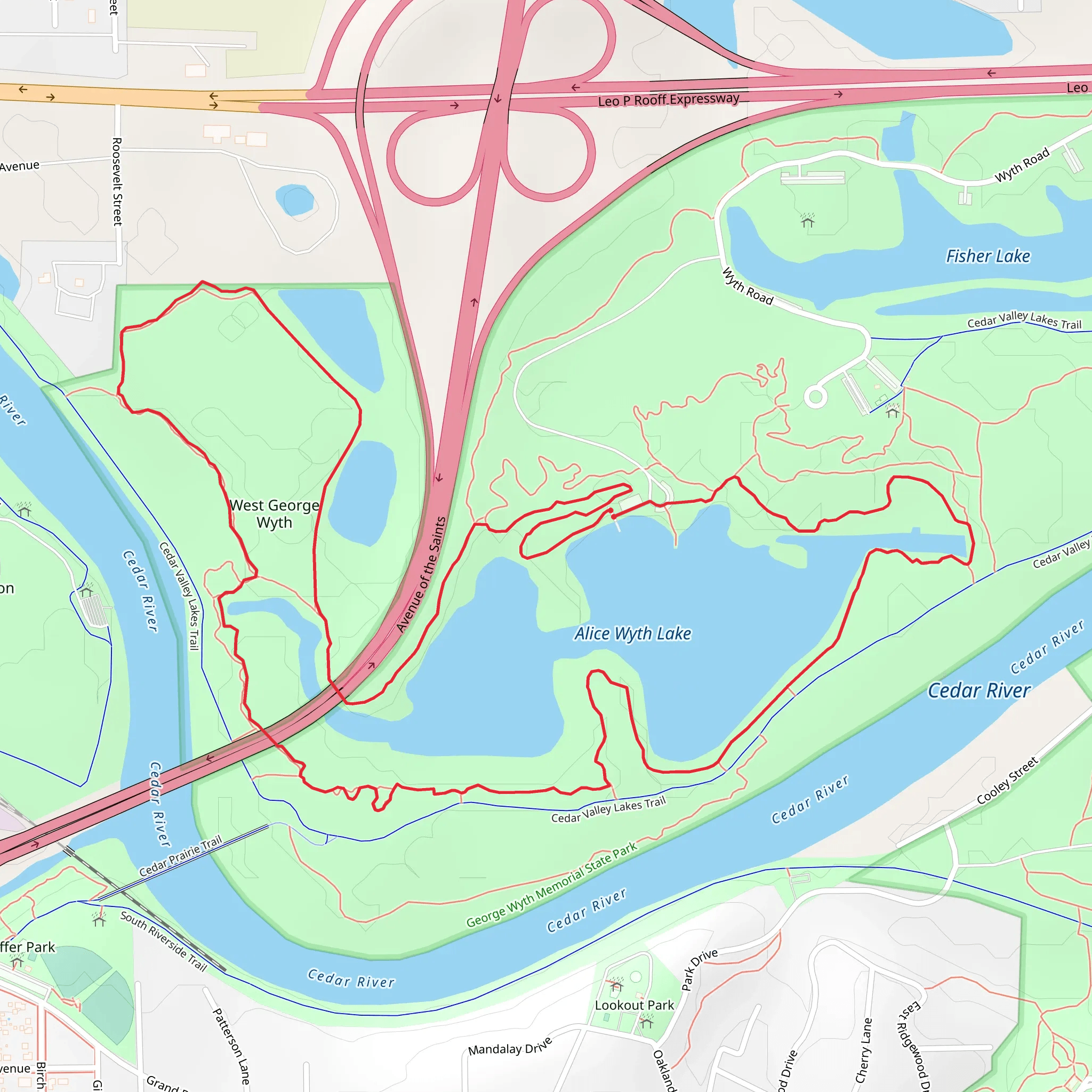 West George Wyth and Alice Wyth Lake Loop mobile static map