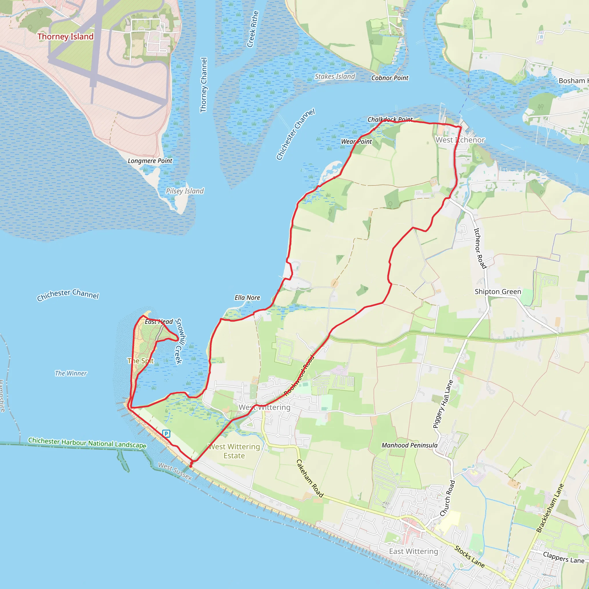 The Spit, East Head and West Itchenor Country Park Loop via Salterns Way mobile static map