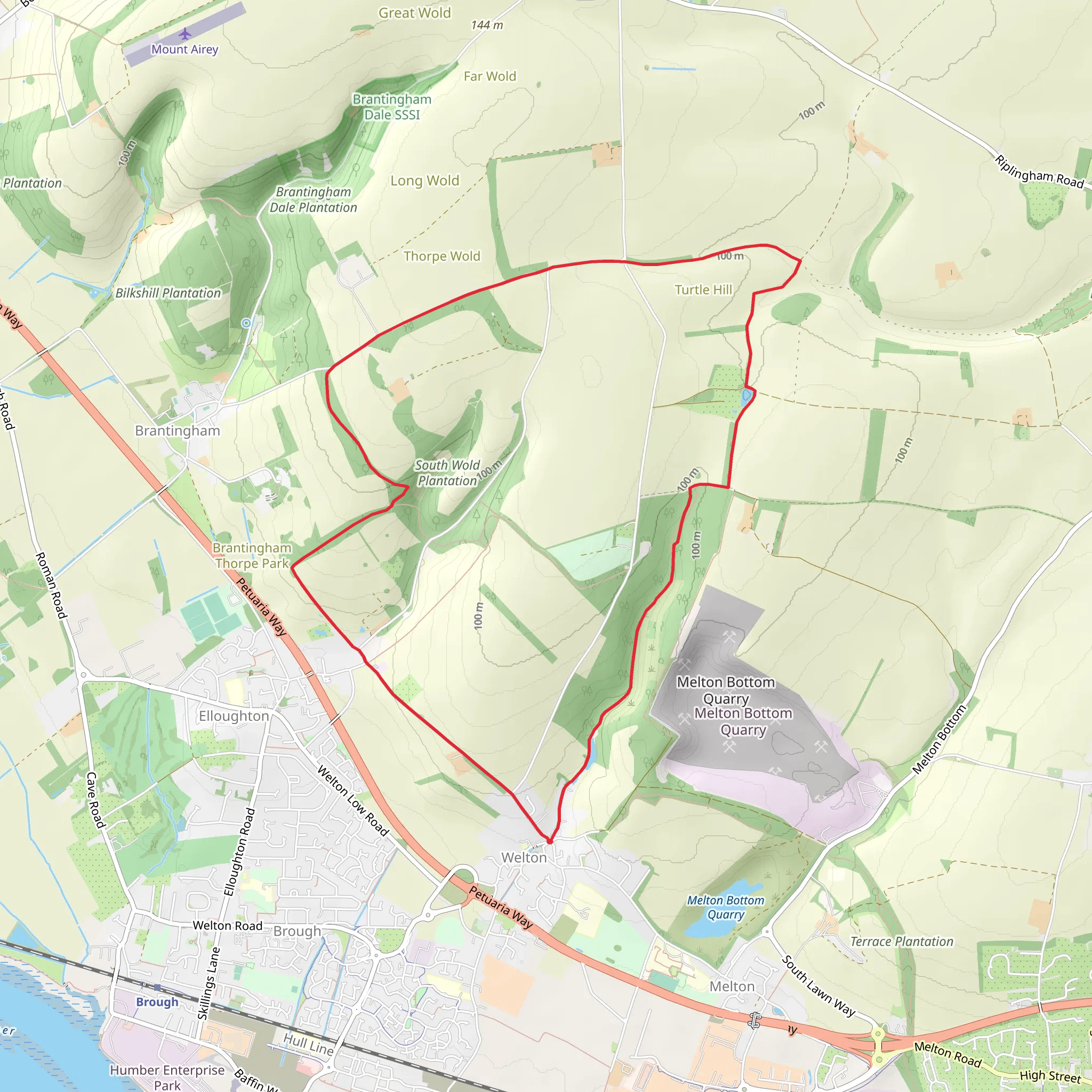 Welton - Welton Dale - Wauldby Dam - Turtle Hill - South Wold and Elloughton Hill mobile static map