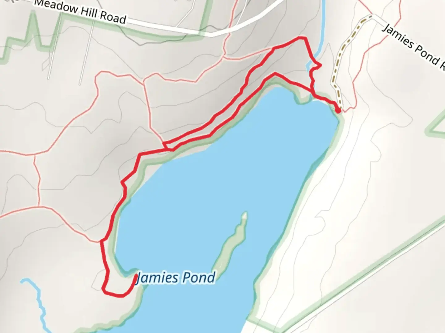 An image depicting the trail Jamies Pond Loop and its surrounding area.
