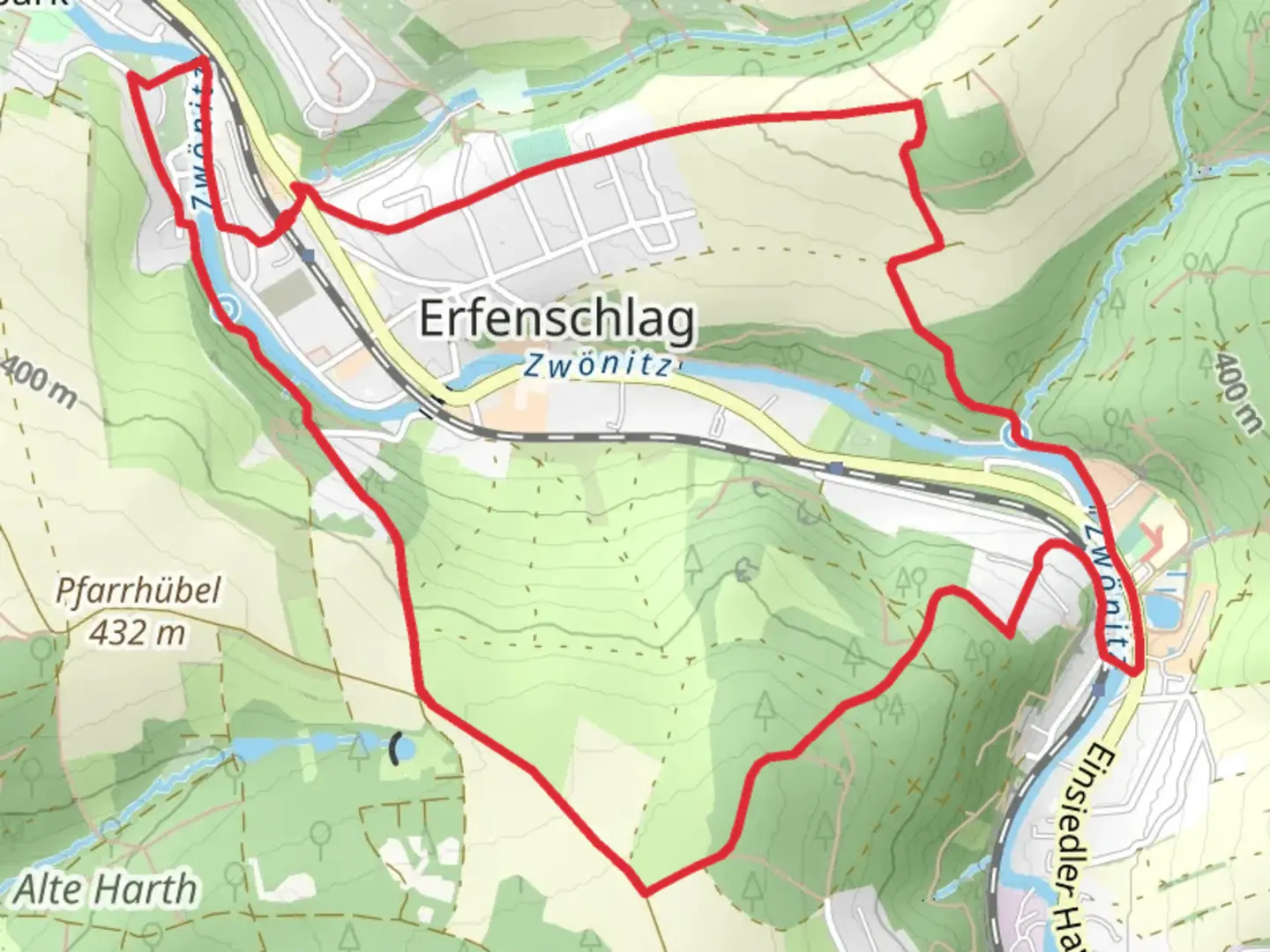 An image depicting the trail Rundweg um Erfenschlag and its surrounding area.