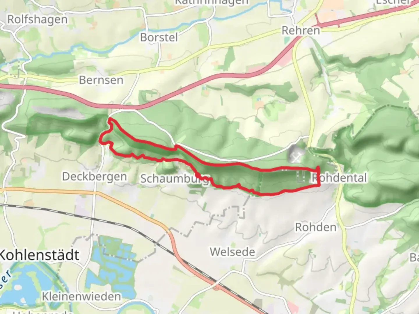 An image depicting the trail Schaumburg Castle, Oberberg and Monckeberg Loop and its surrounding area.