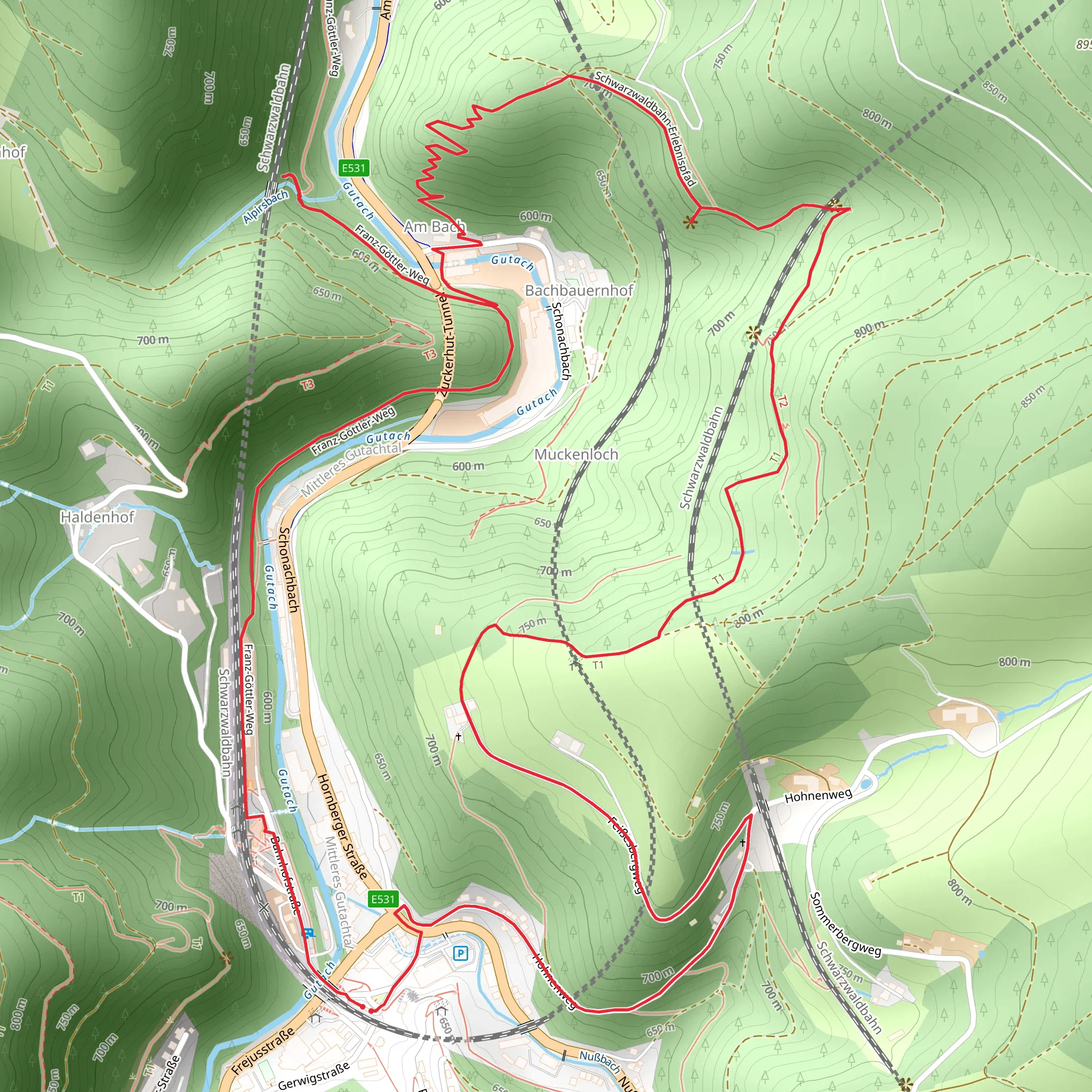 Vierbahnenblick, Gremmelsbacher Tunnel and Geschichte des Tunnelbaus Loop via Feißesbergweg mobile static map