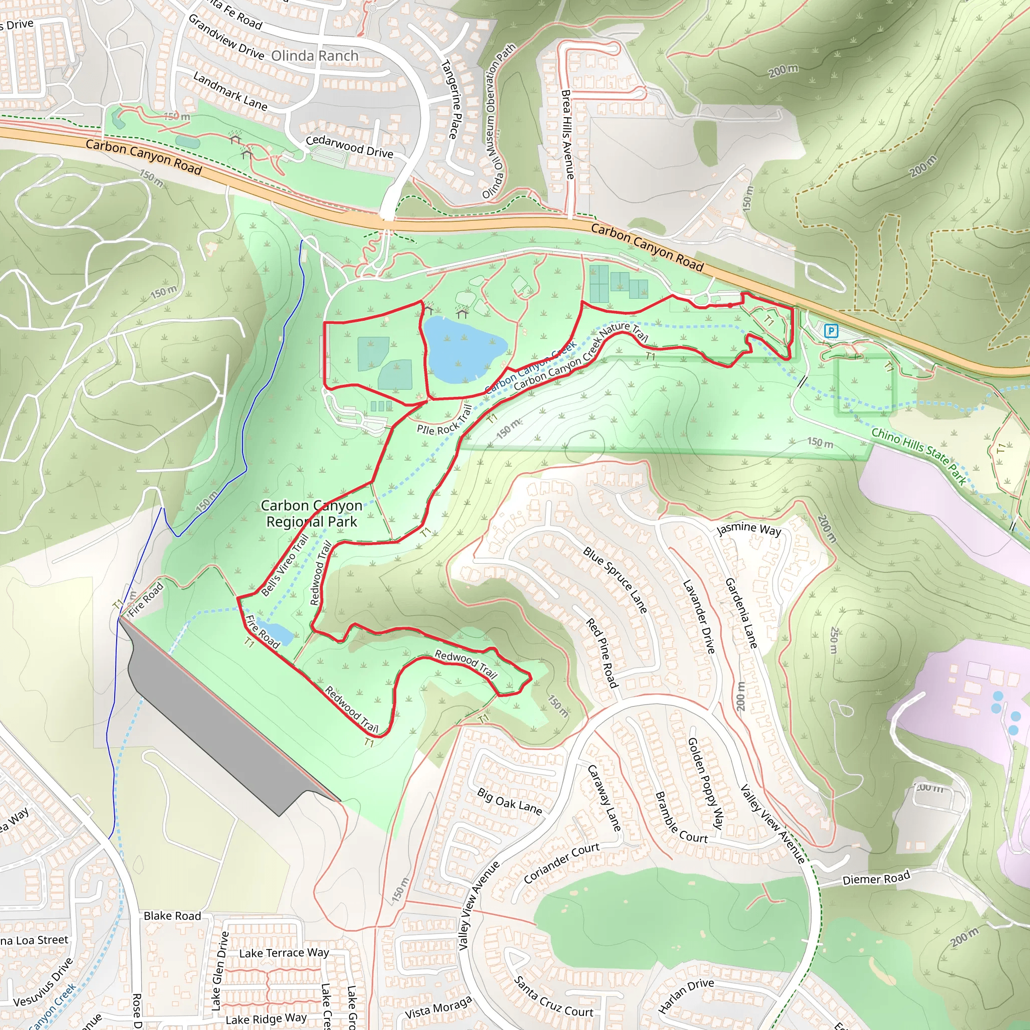 Carbon Canyon Creek Nature Loop Trail mobile static map
