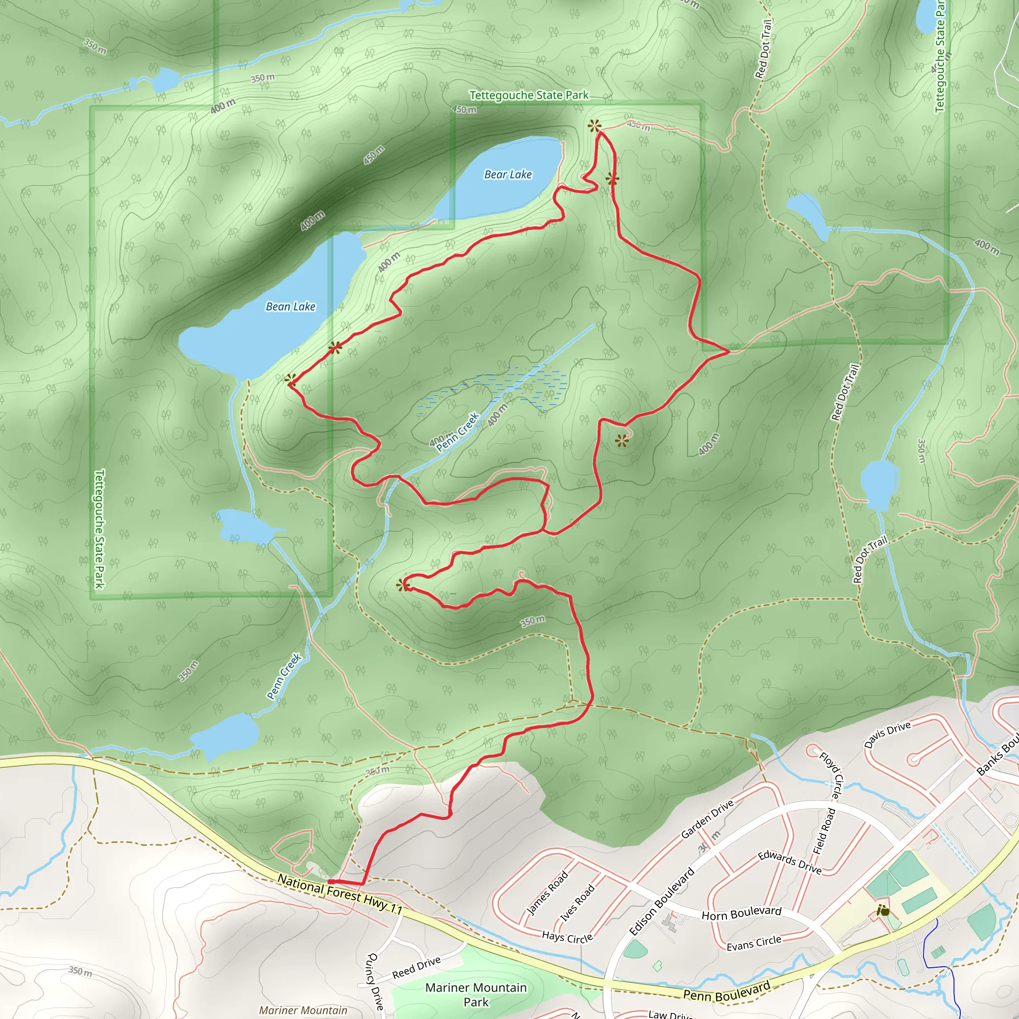 Bean and Bear Lake via Superior Hiking Trail mobile static map