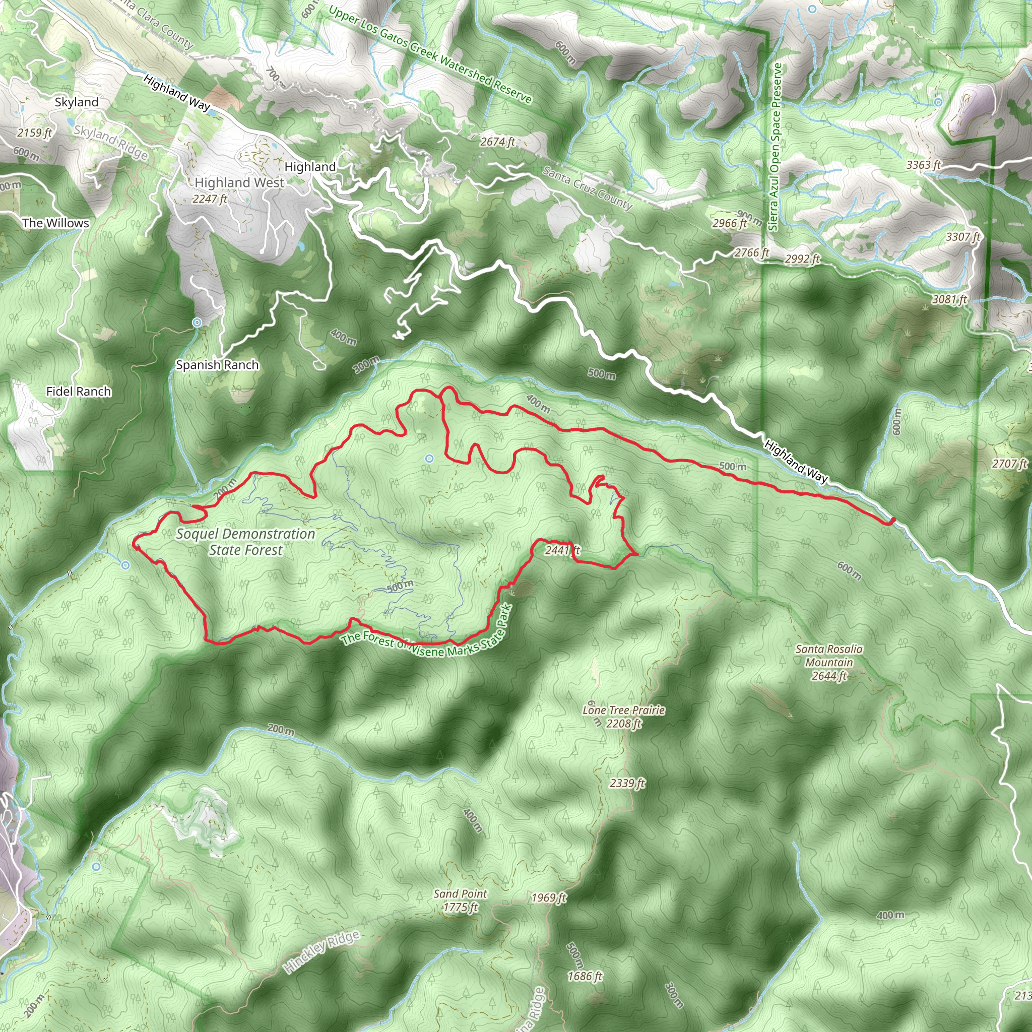 Hihn's Mill Road, Corral Road and Sawpit Loop Trail mobile static map