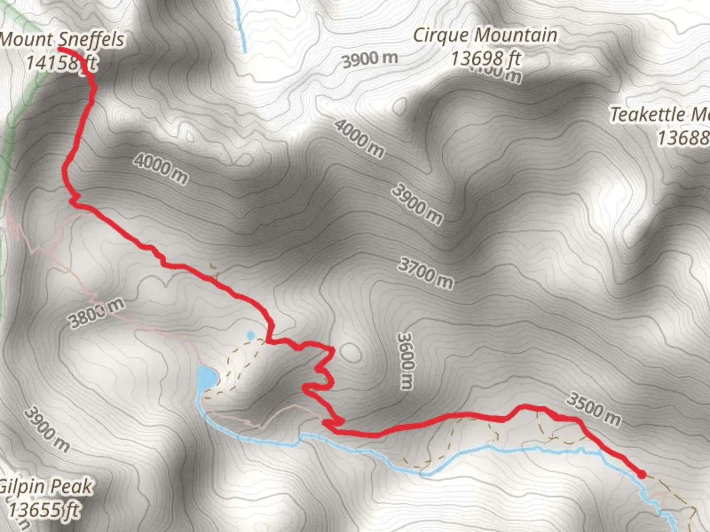 An image depicting the trail Mount Sneffels and its surrounding area.