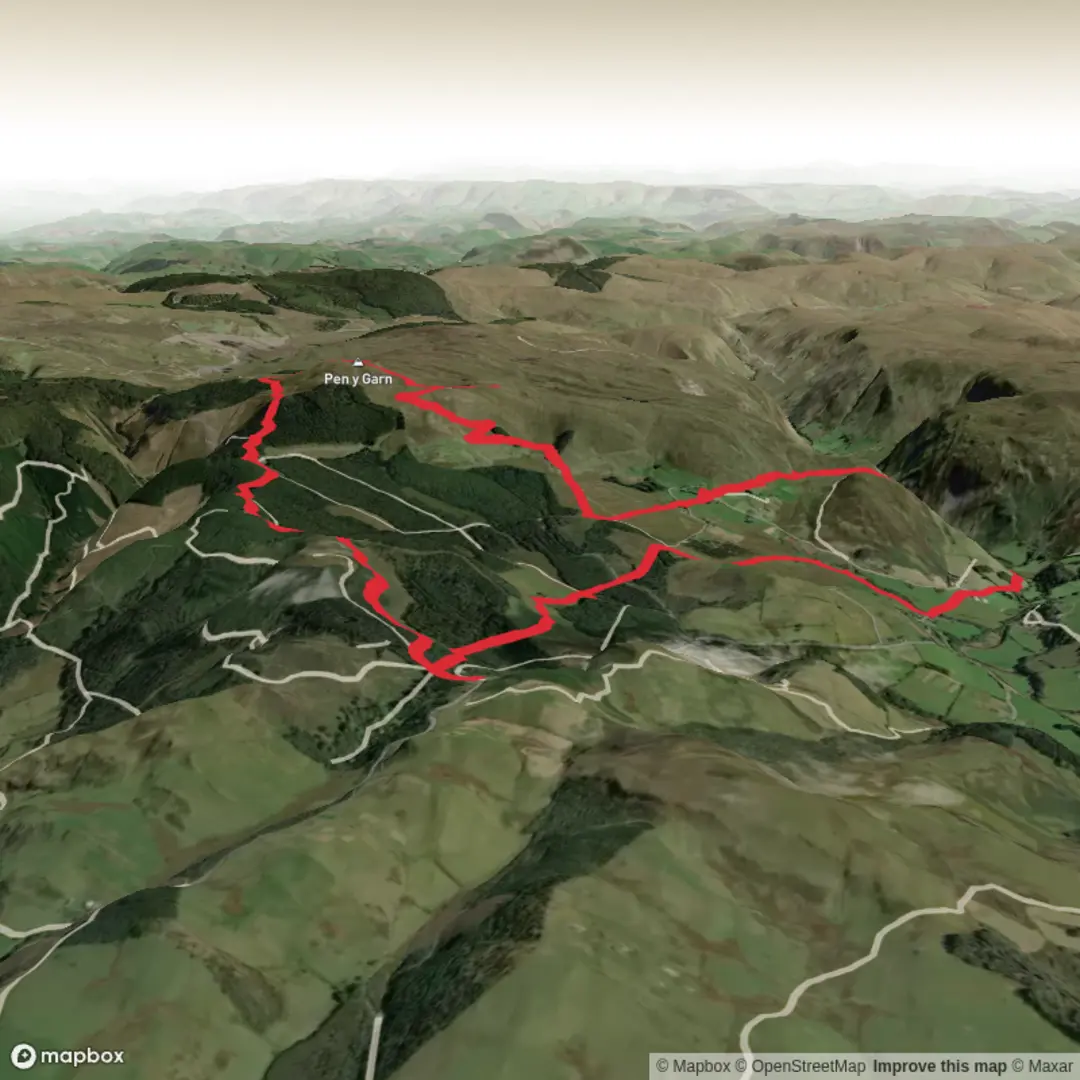 An image depicting the trail Cwm Ystwyth Loop inc The Arch & Pen y Garn - Upper Limits UK and its surrounding area.