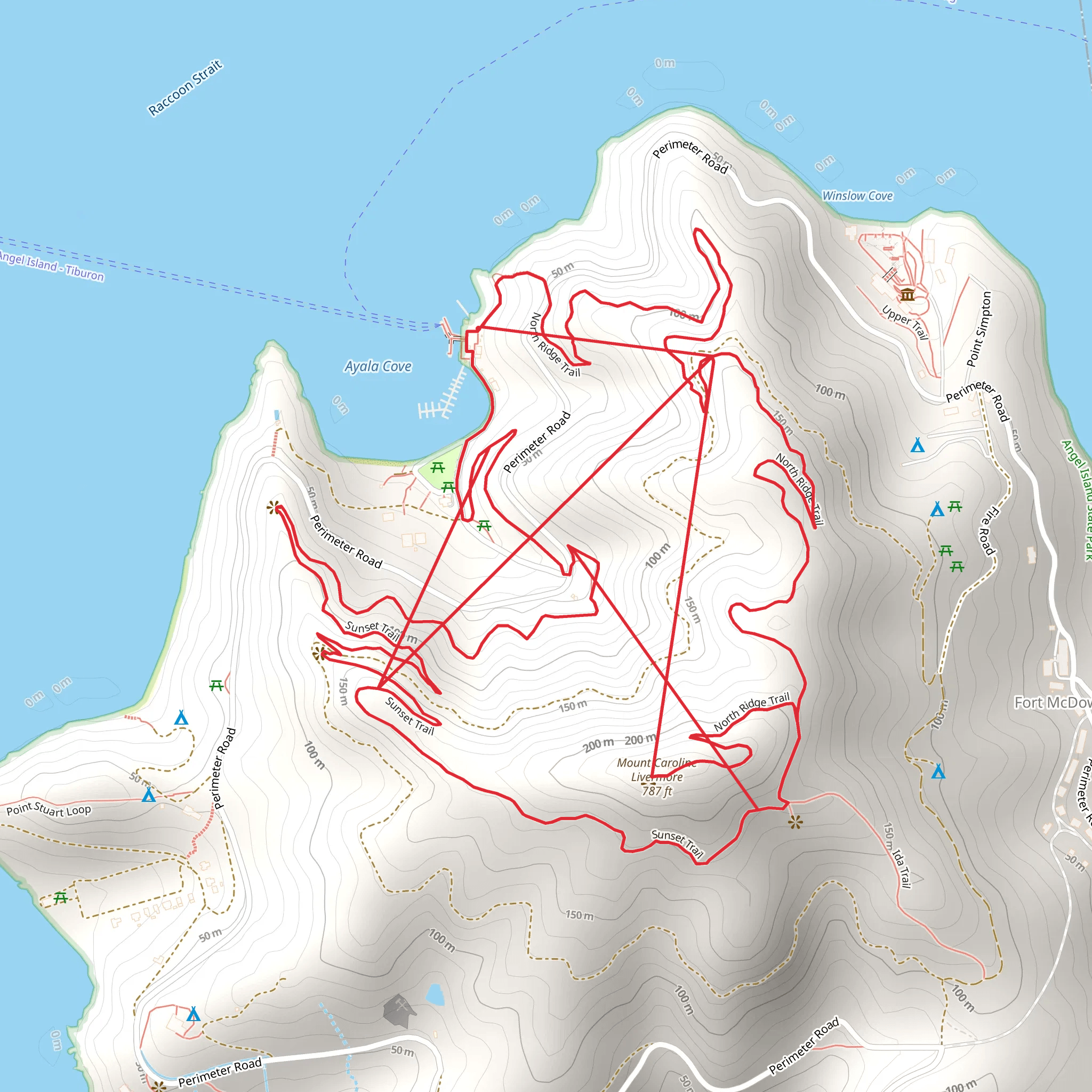 Mount Caroline Livermore via Sunset and North Ridge Loop Trail mobile static map