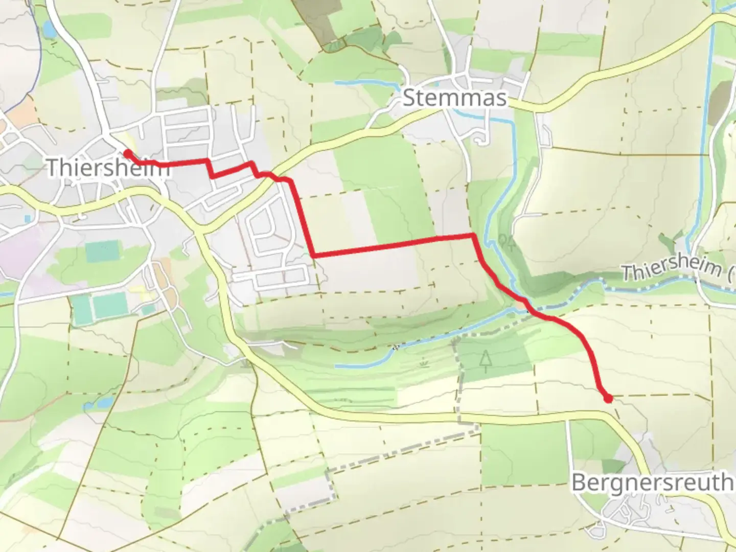 An image depicting the trail Thiersheim to Bergnersreuth Walk and its surrounding area.