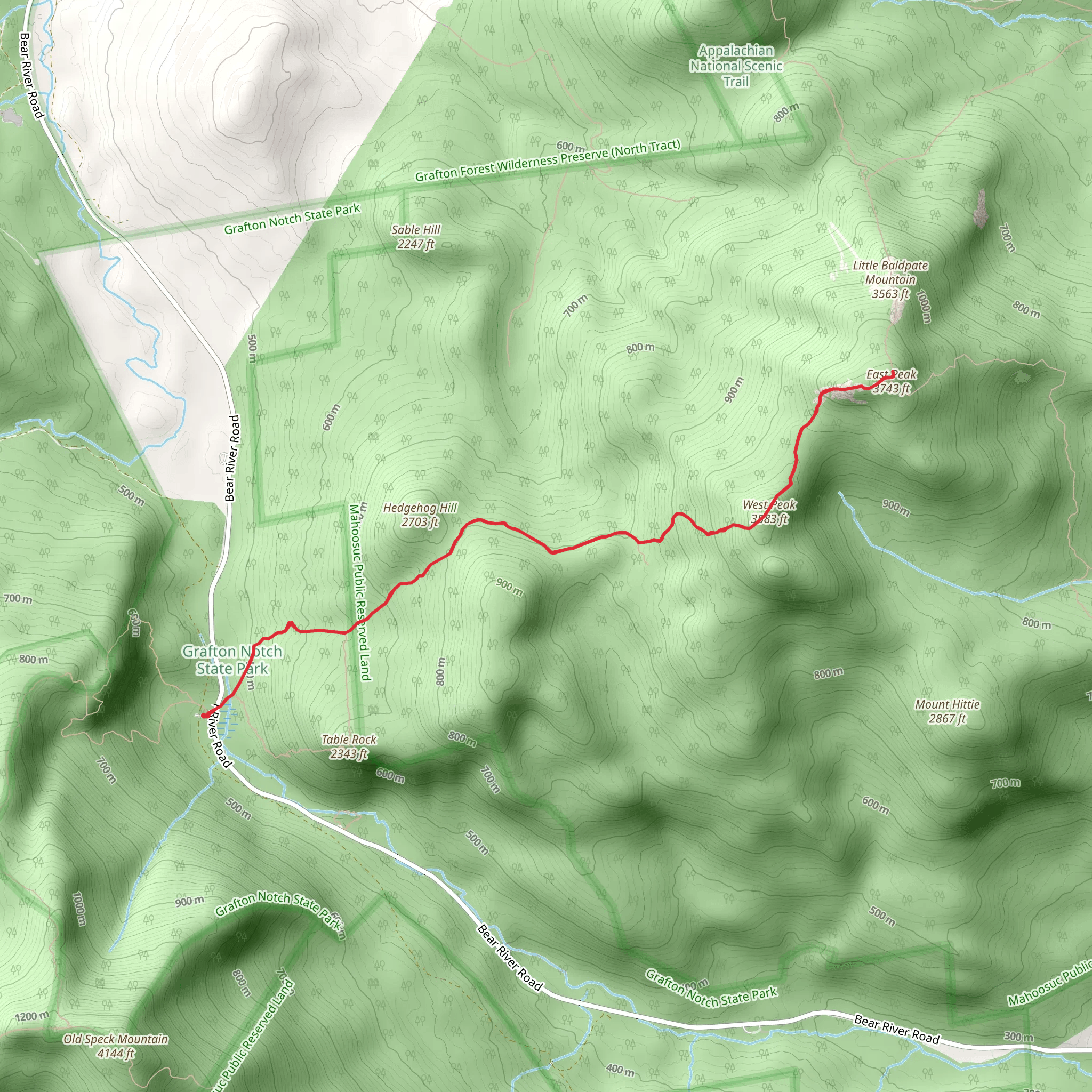 Hedgehog Hill to West Peak to Baldpate Mountain mobile static map