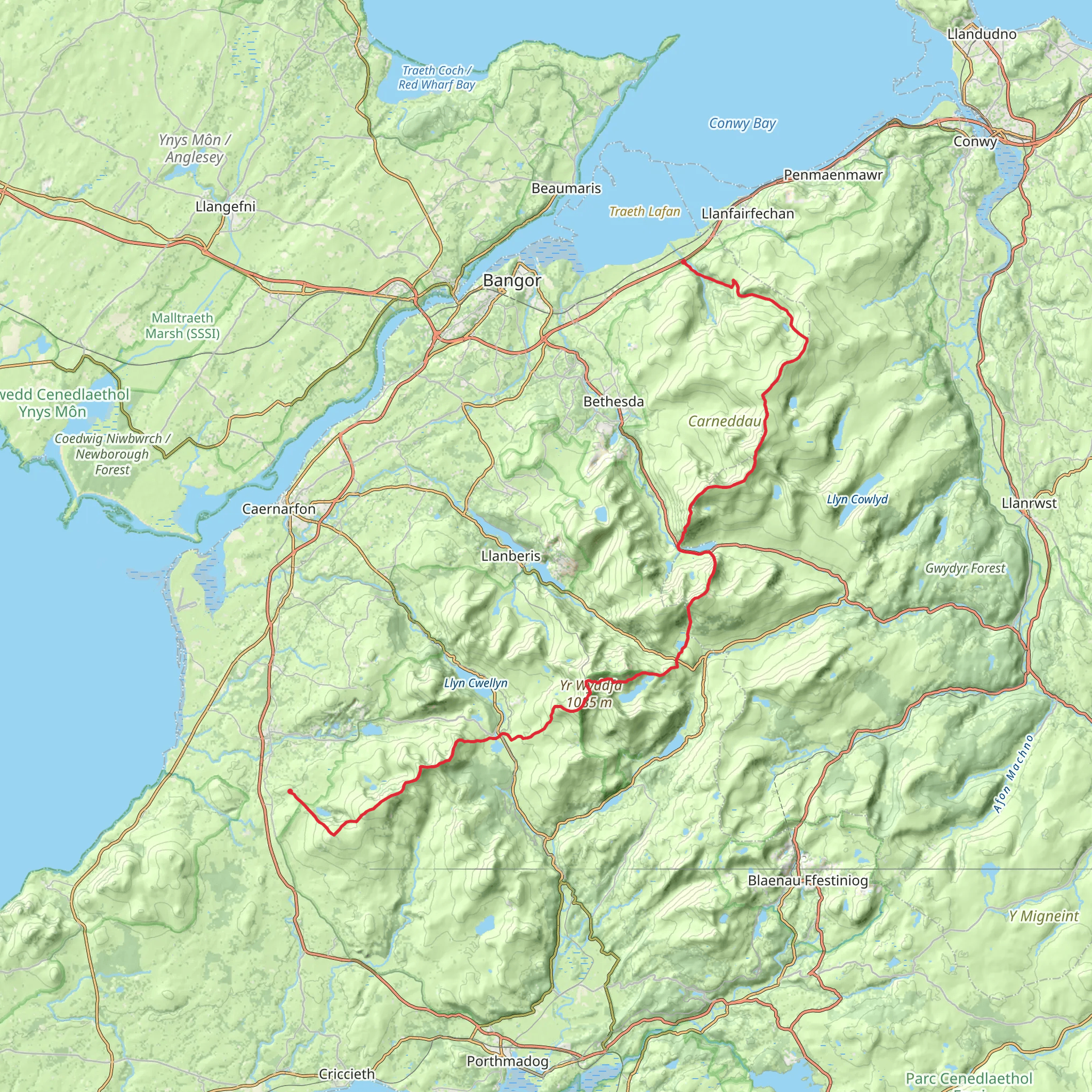 Abergwyngregyn to Nebo via North Wales Path mobile static map