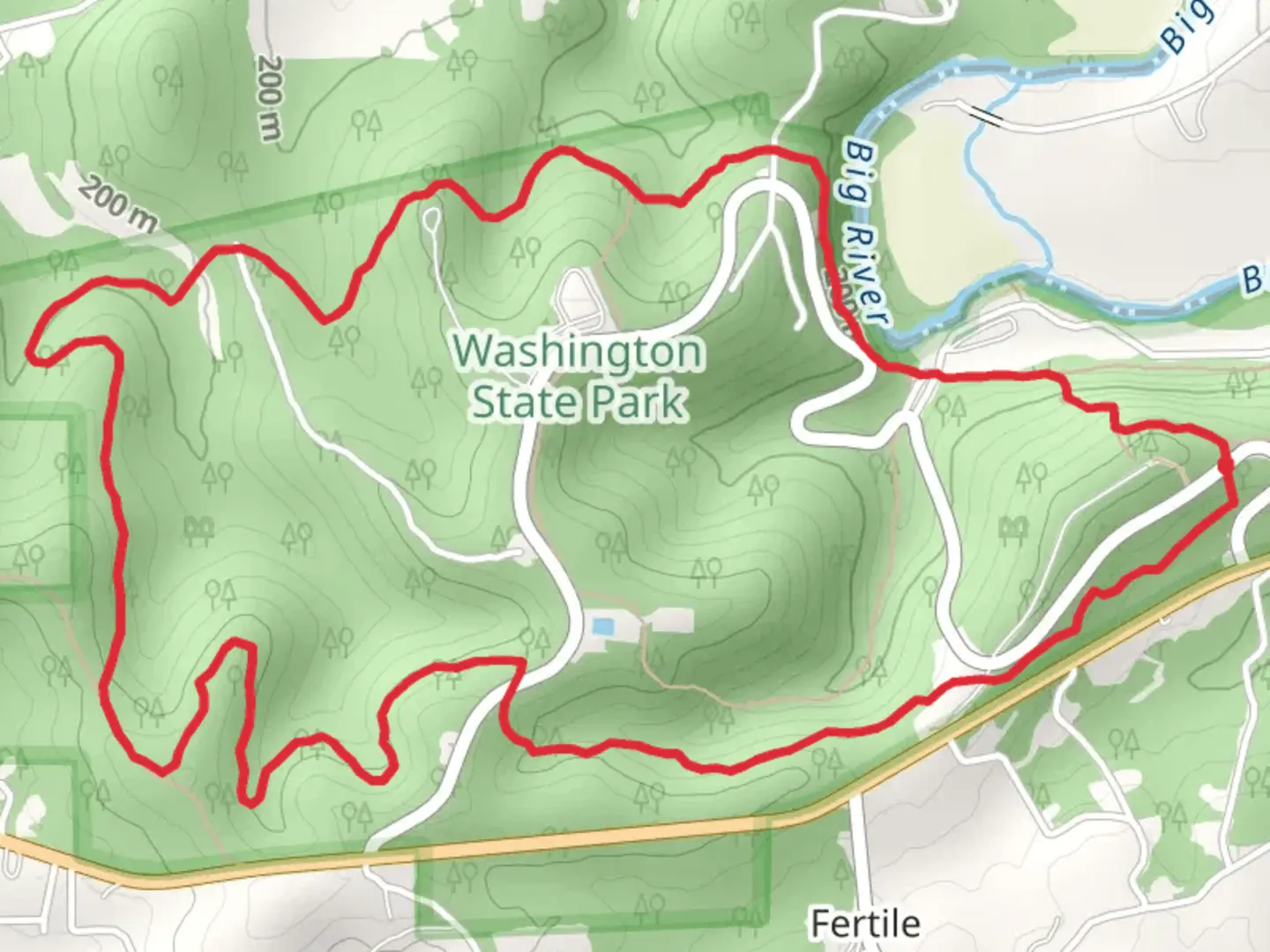 An image depicting the trail Rockywood and 1000 Steps Loop Trail and its surrounding area.