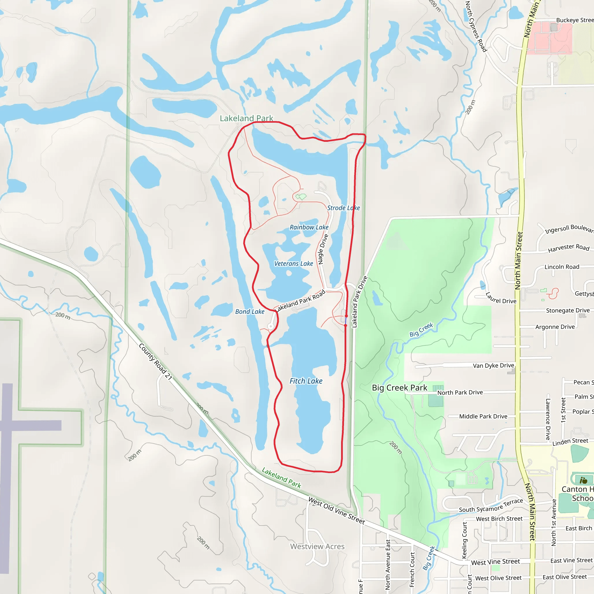 Veterans Lake and Fitch Lake Loop mobile static map