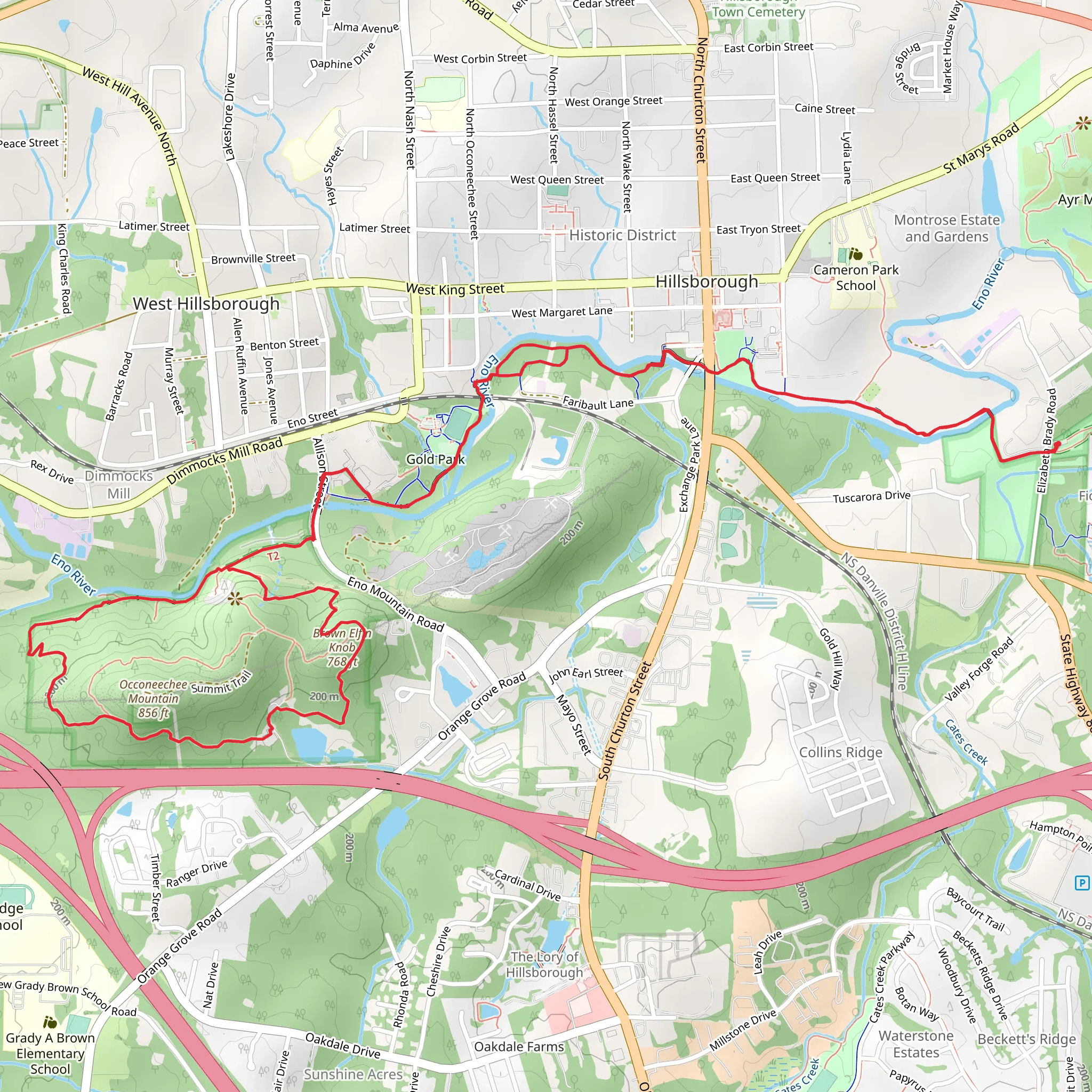 Hillsborough Riverwalk and Brown Elfin Knob Loop mobile static map