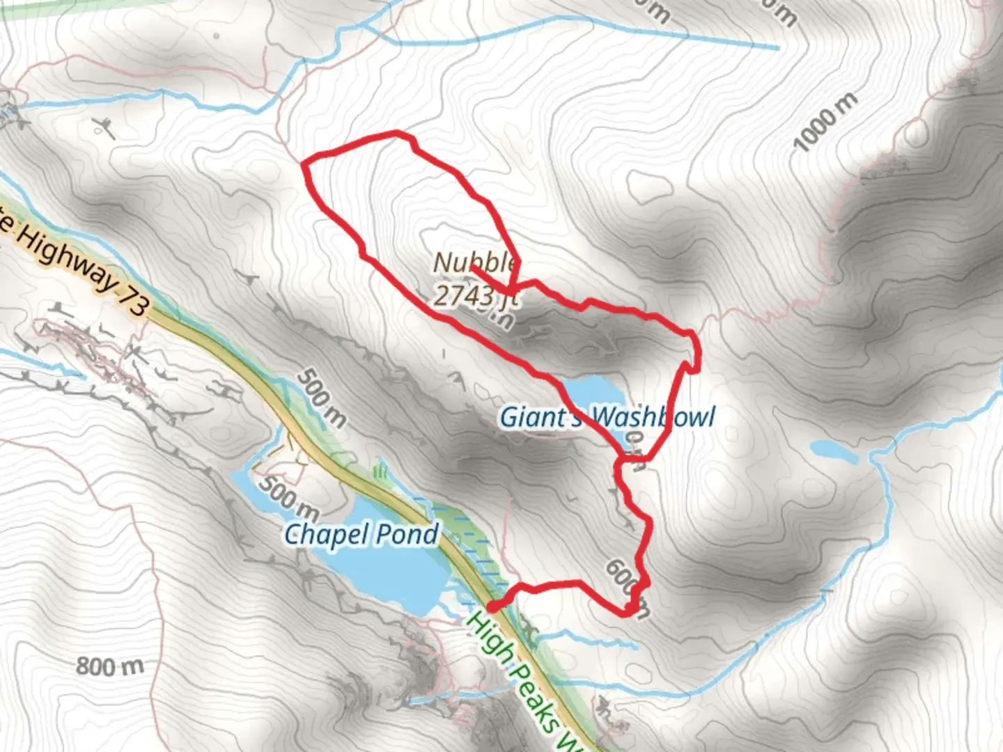 An image depicting the trail Nubble and Giant Washbowl Loop Trail and its surrounding area.