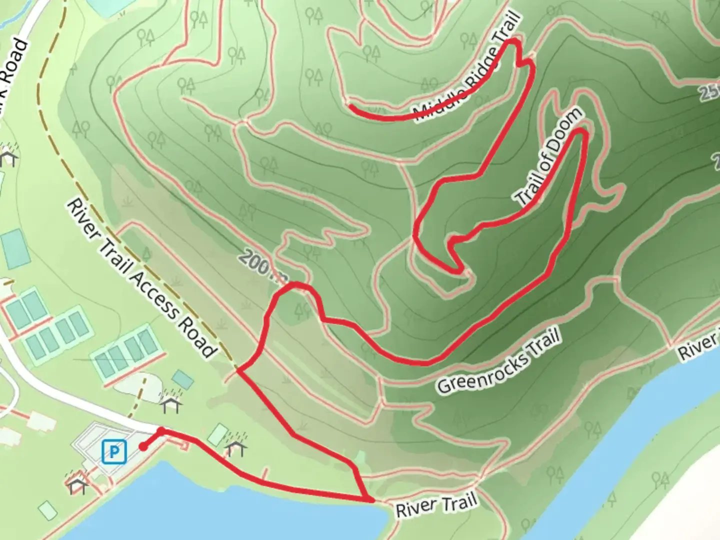 An image depicting the trail Trail of Doom via Lake William Trail and its surrounding area.