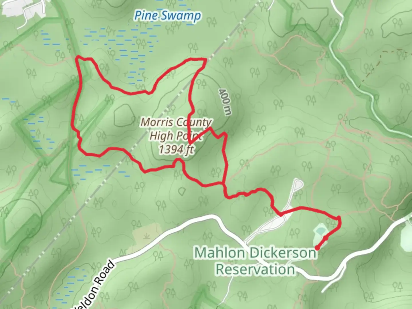 An image depicting the trail Blue, White and Orange Trail Loop and its surrounding area.