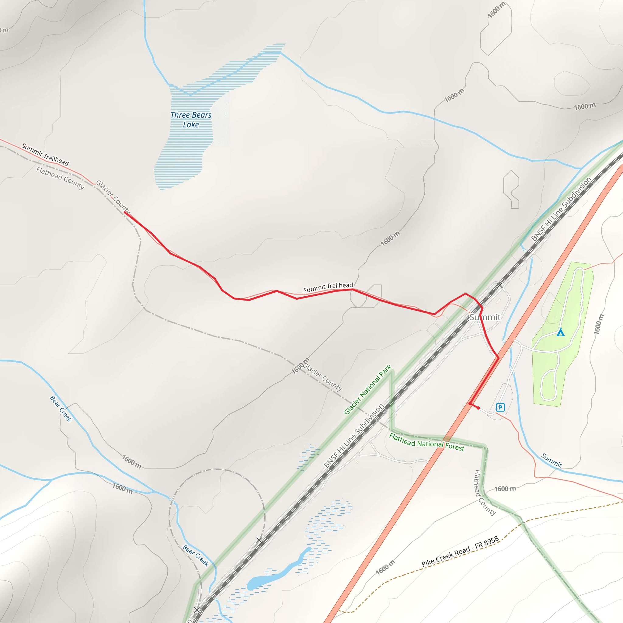 Three Bears Lake via Summit mobile static map